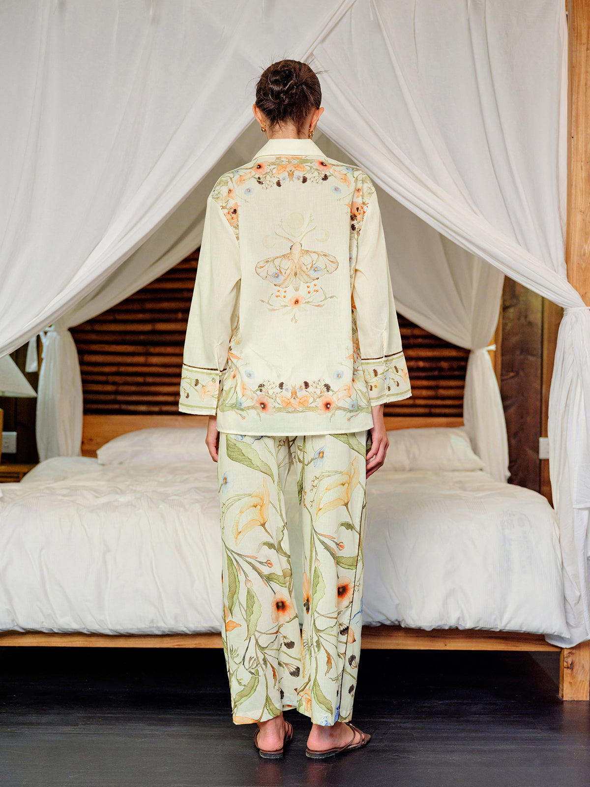 Elastik Bel Orta Bel Çiçekli Pantolon