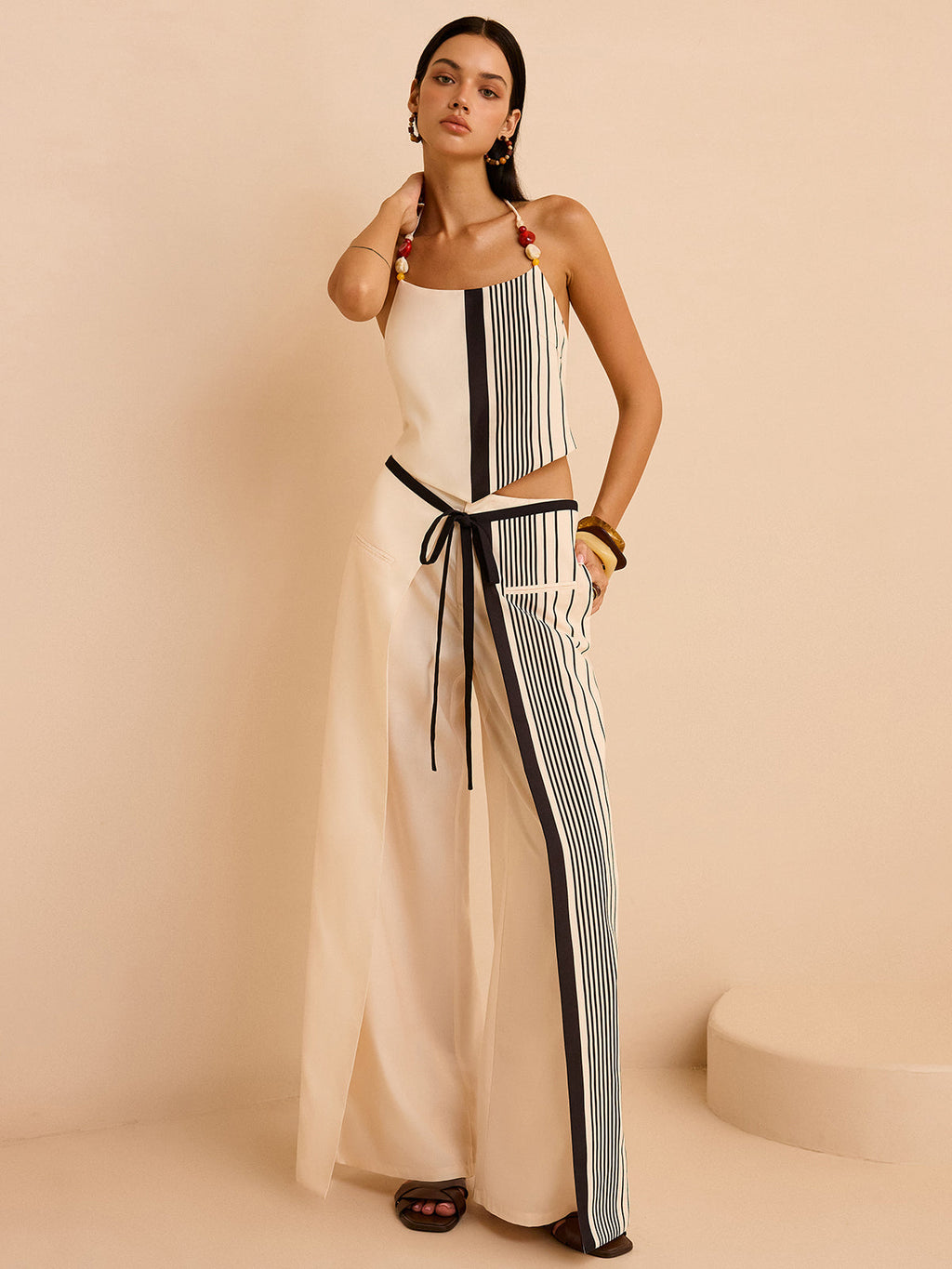 Çizgili Düşük Bel Pantolon