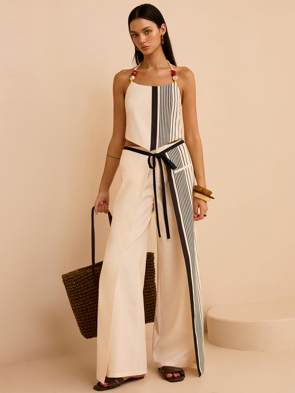 Çizgili Düşük Bel Pantolon