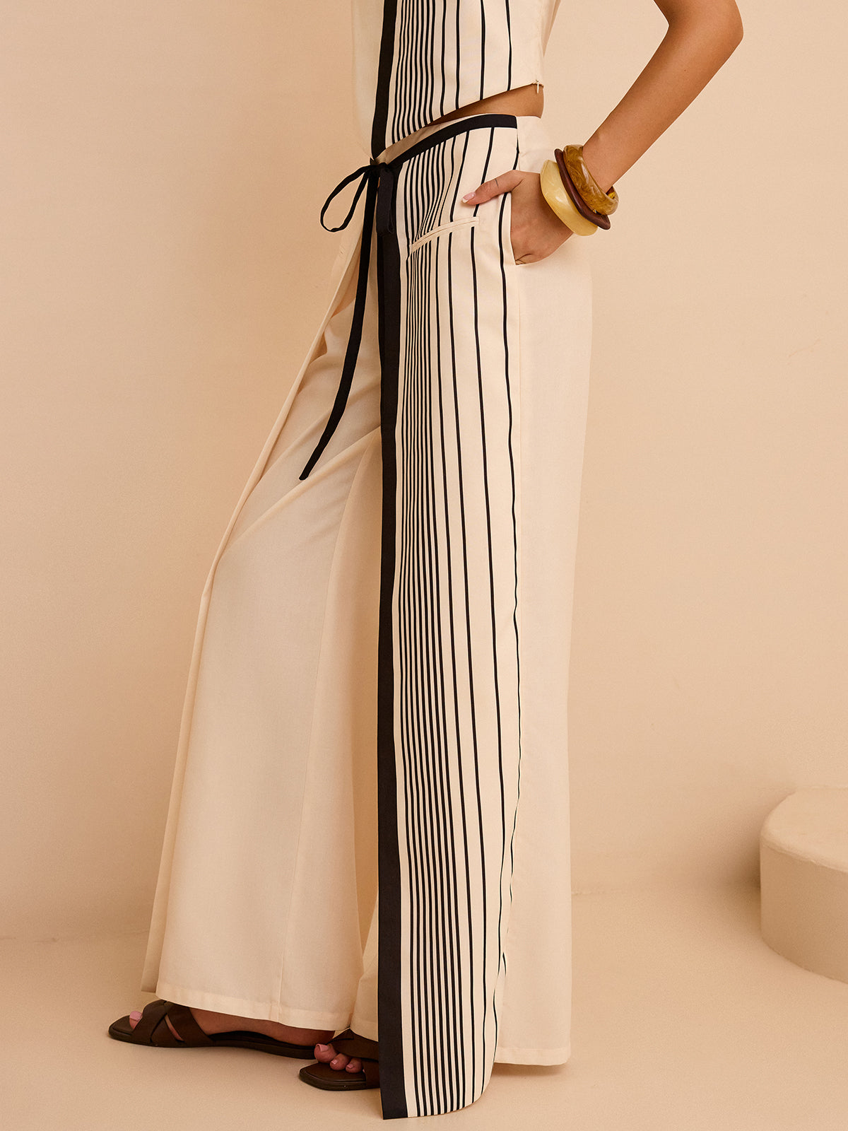 Çizgili Düşük Bel Pantolon