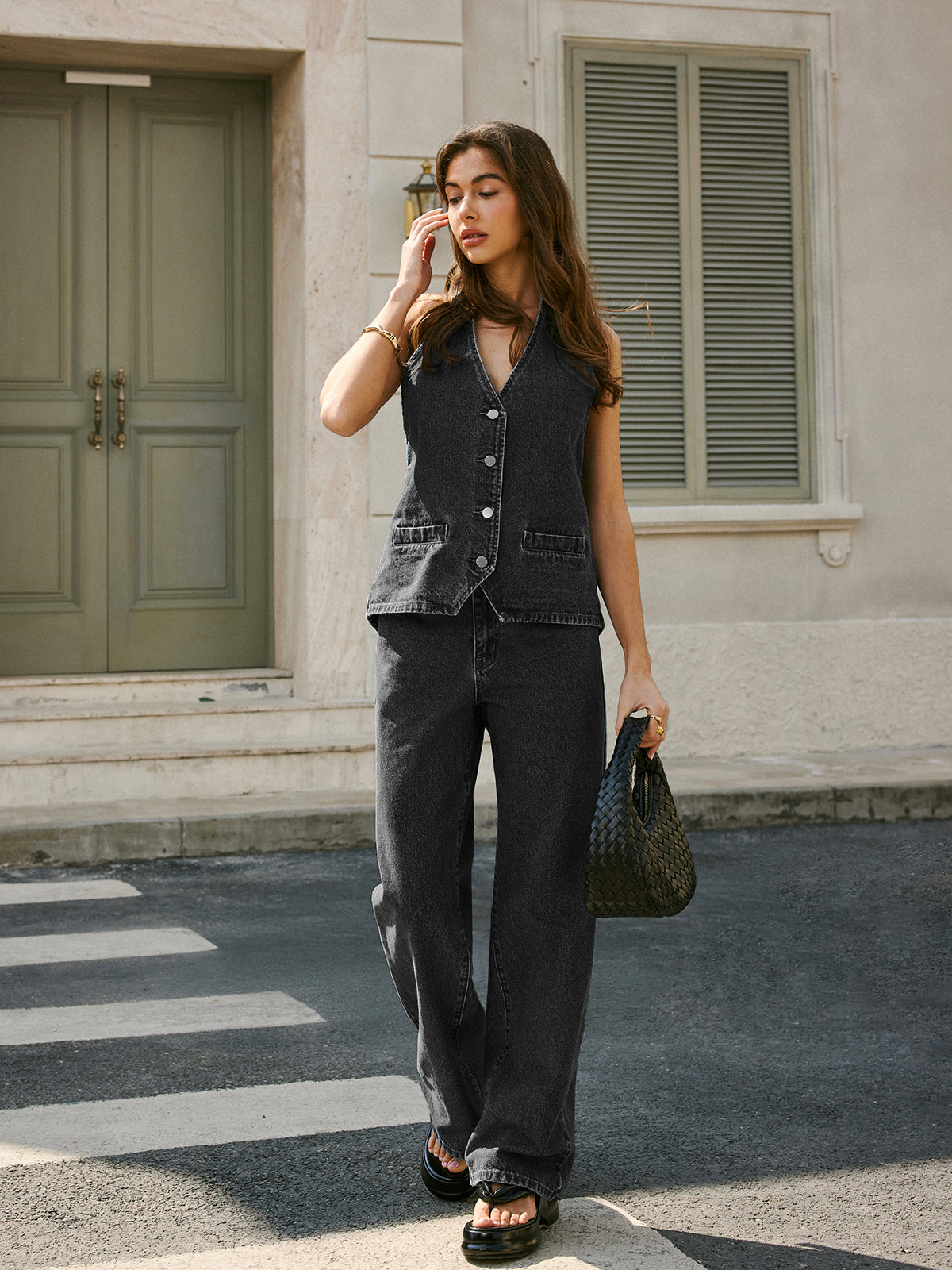 Orta Bel Geniş Paça Kot Pantolon