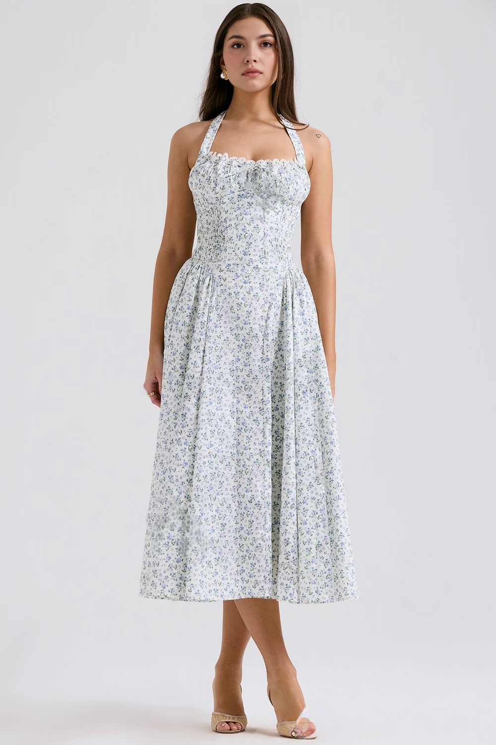 Askılı Büzgü Detaylı Midi Elbise