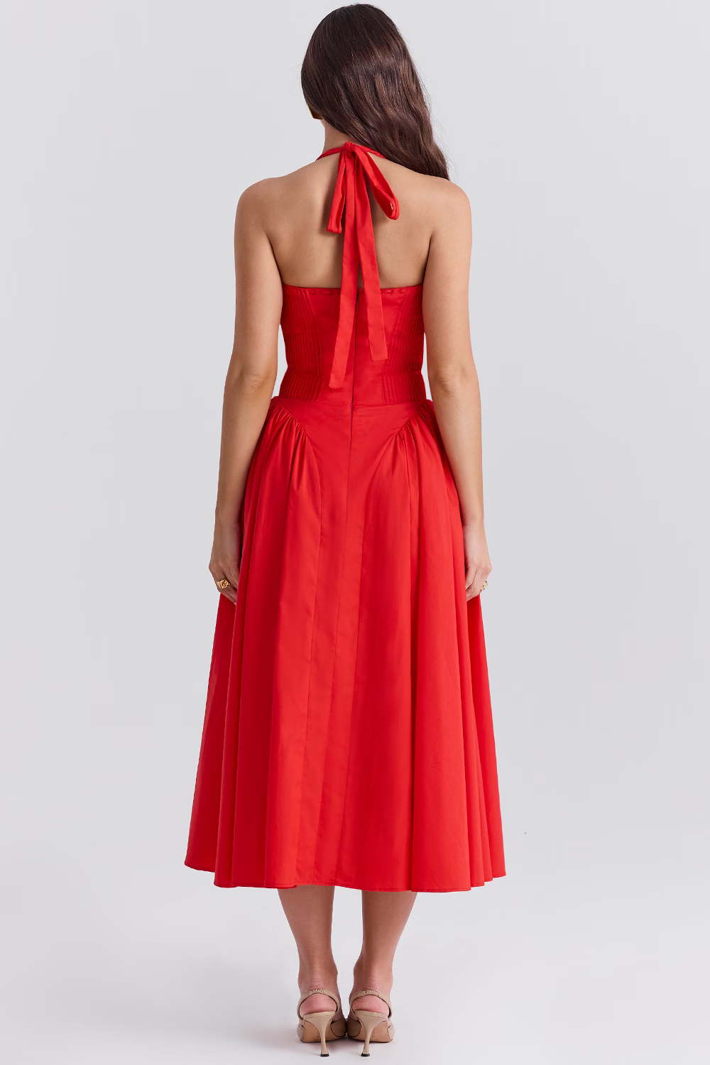 Askılı Büzgü Detaylı Midi Elbise