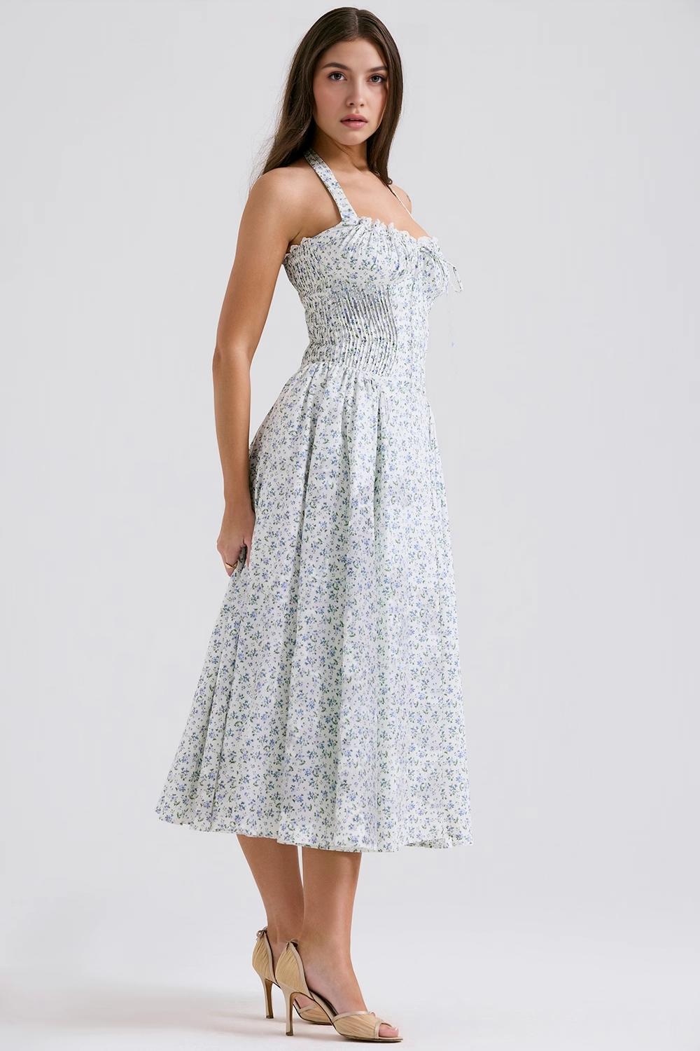 Askılı Büzgü Detaylı Midi Elbise