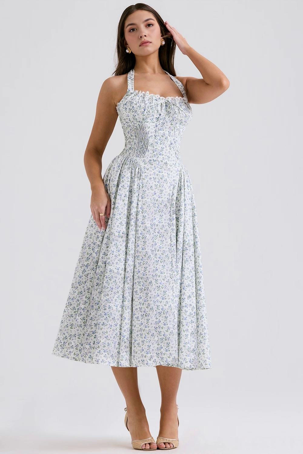 Askılı Büzgü Detaylı Midi Elbise