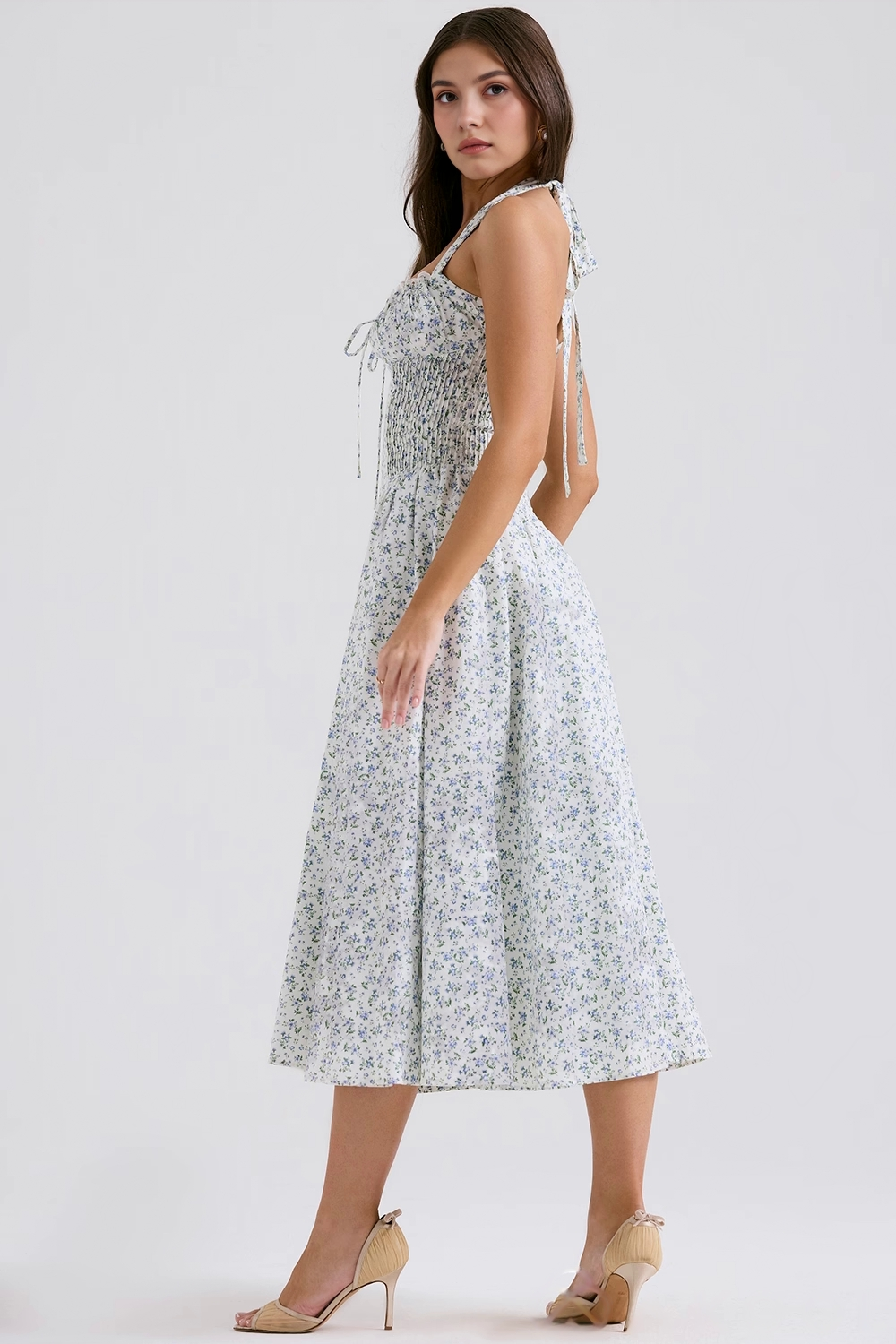 Askılı Büzgü Detaylı Midi Elbise