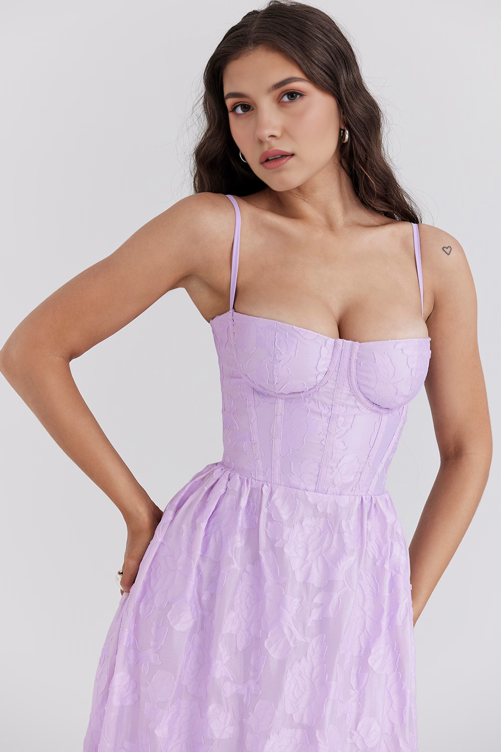 Askılı Bustier Yaka Volanlı Elbise – Lila