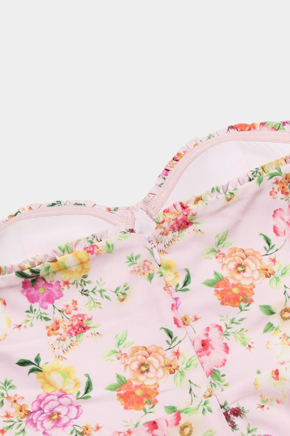 Askılı Korse Detaylı Çiçekli Midi Elbise – Pudra