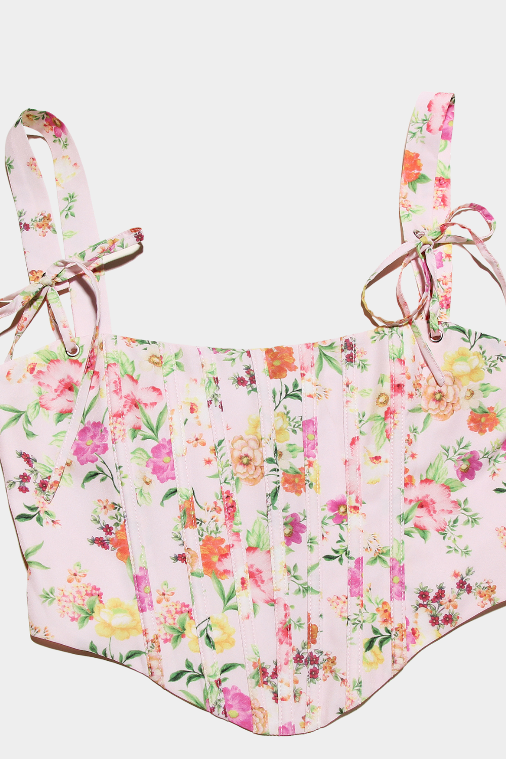 Askılı Korse Detaylı Çiçekli Midi Elbise – Pudra