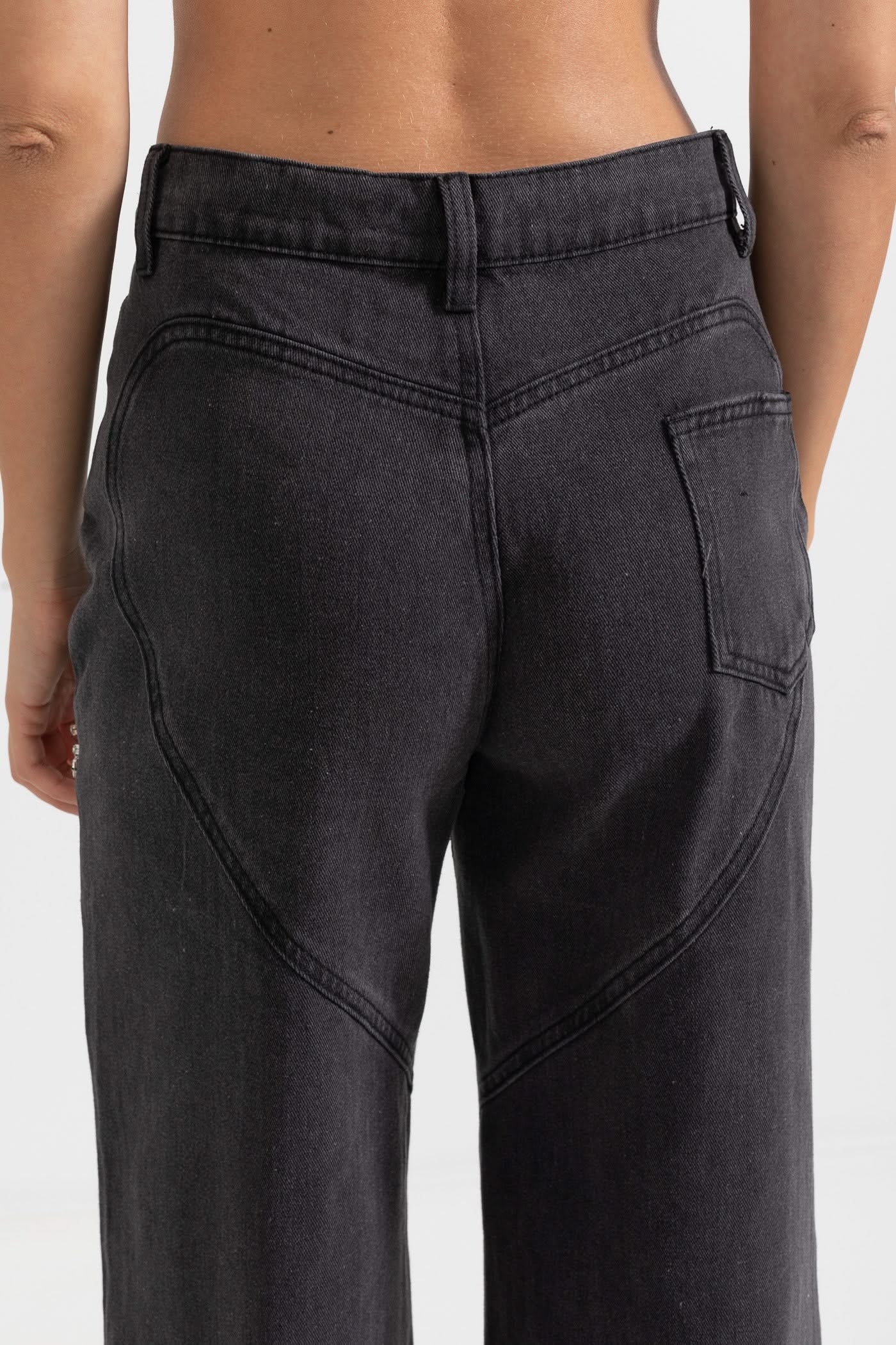 Uyluk Kesimli Yüksek Bel Kot Pantolon - Siyah