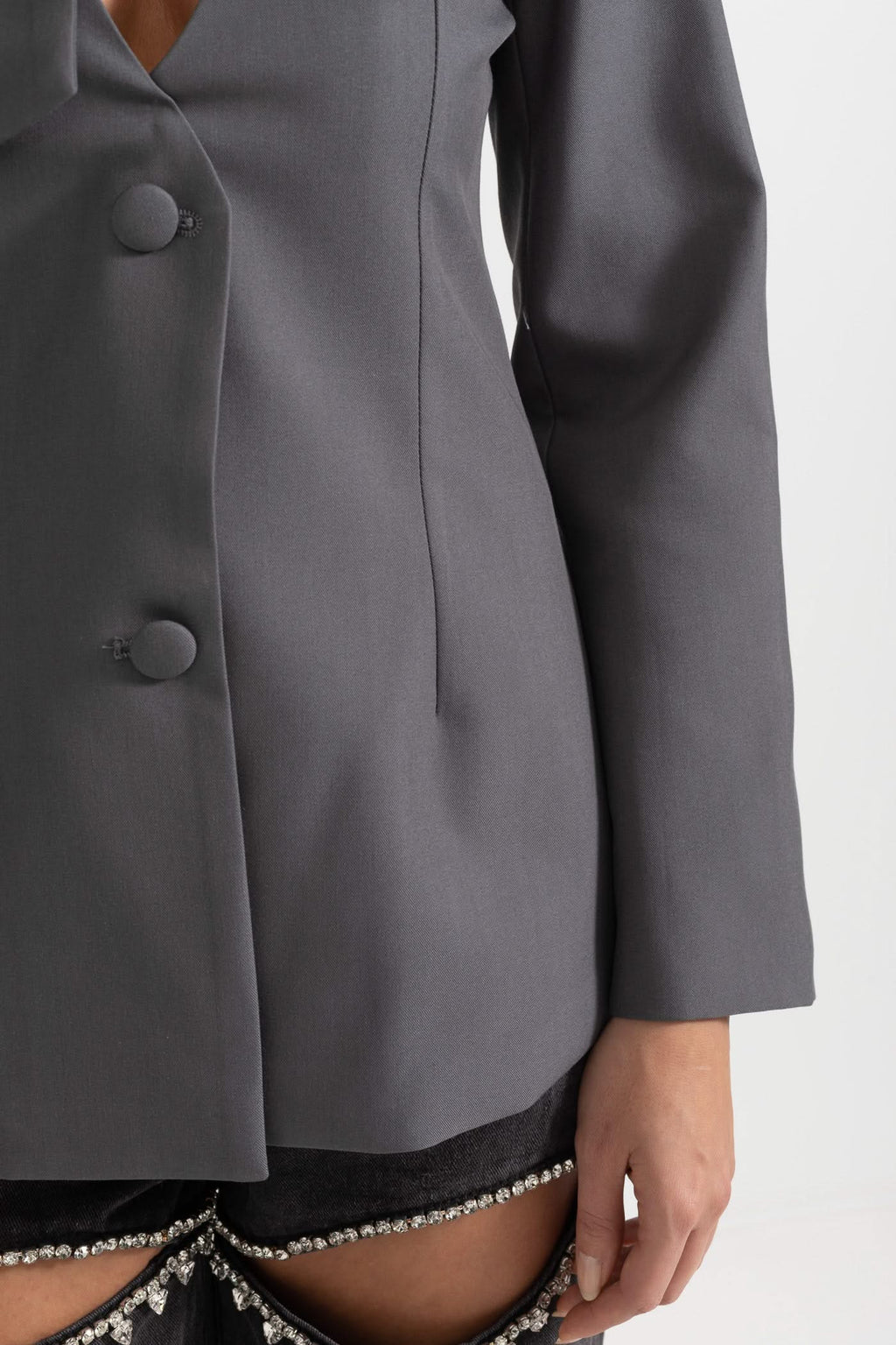 Yaka Fiyonklu Özel Dikim Blazer - Gri