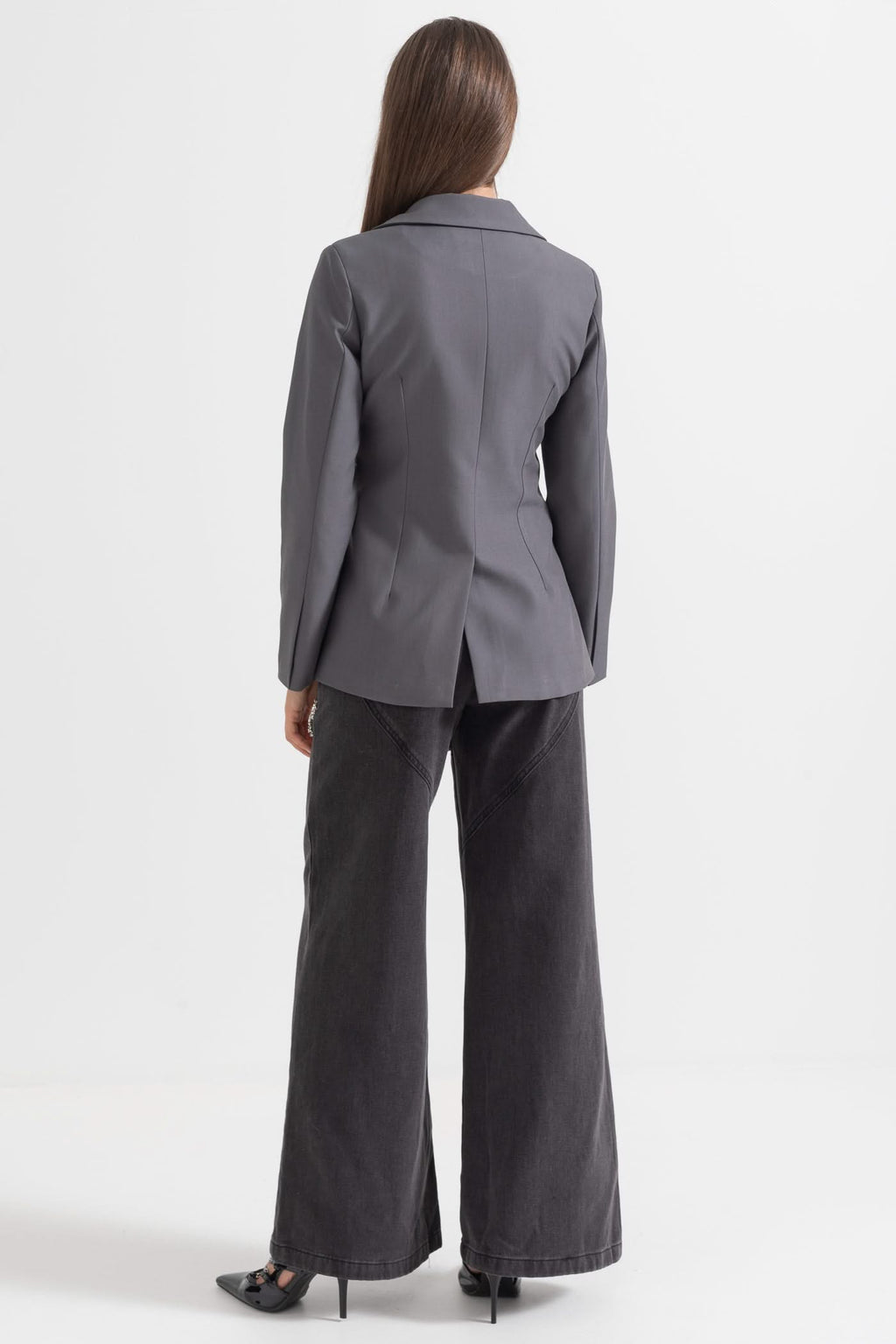 Yaka Fiyonklu Özel Dikim Blazer - Gri