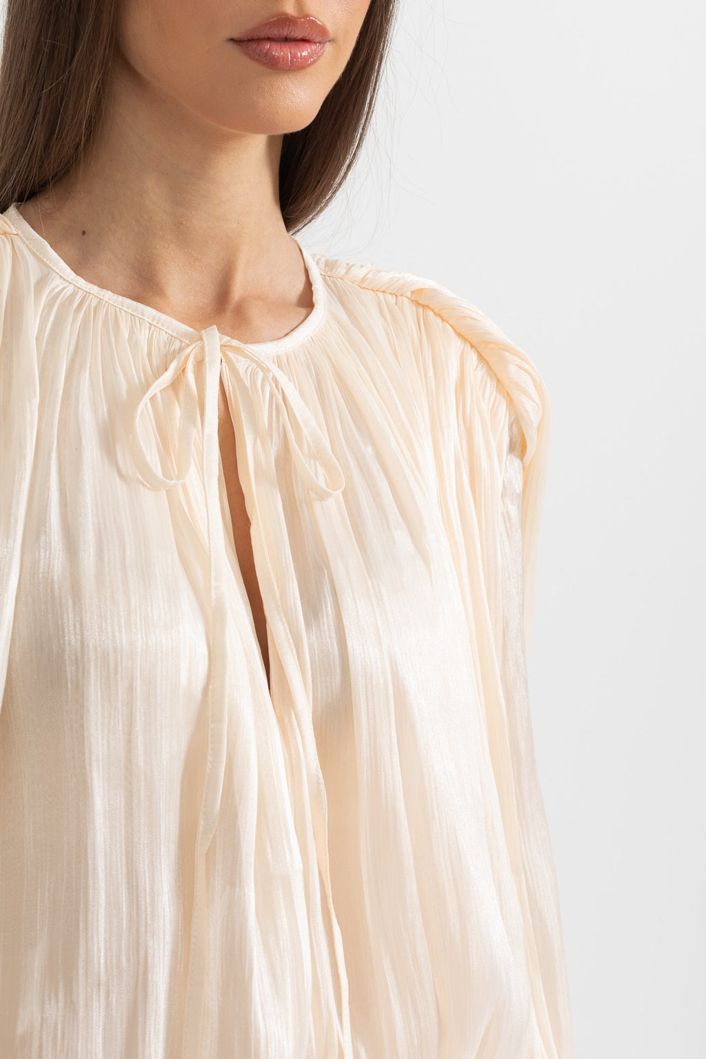 Fırfırlı Uzun Kollu Mini Elbise - Kayısı Rengi