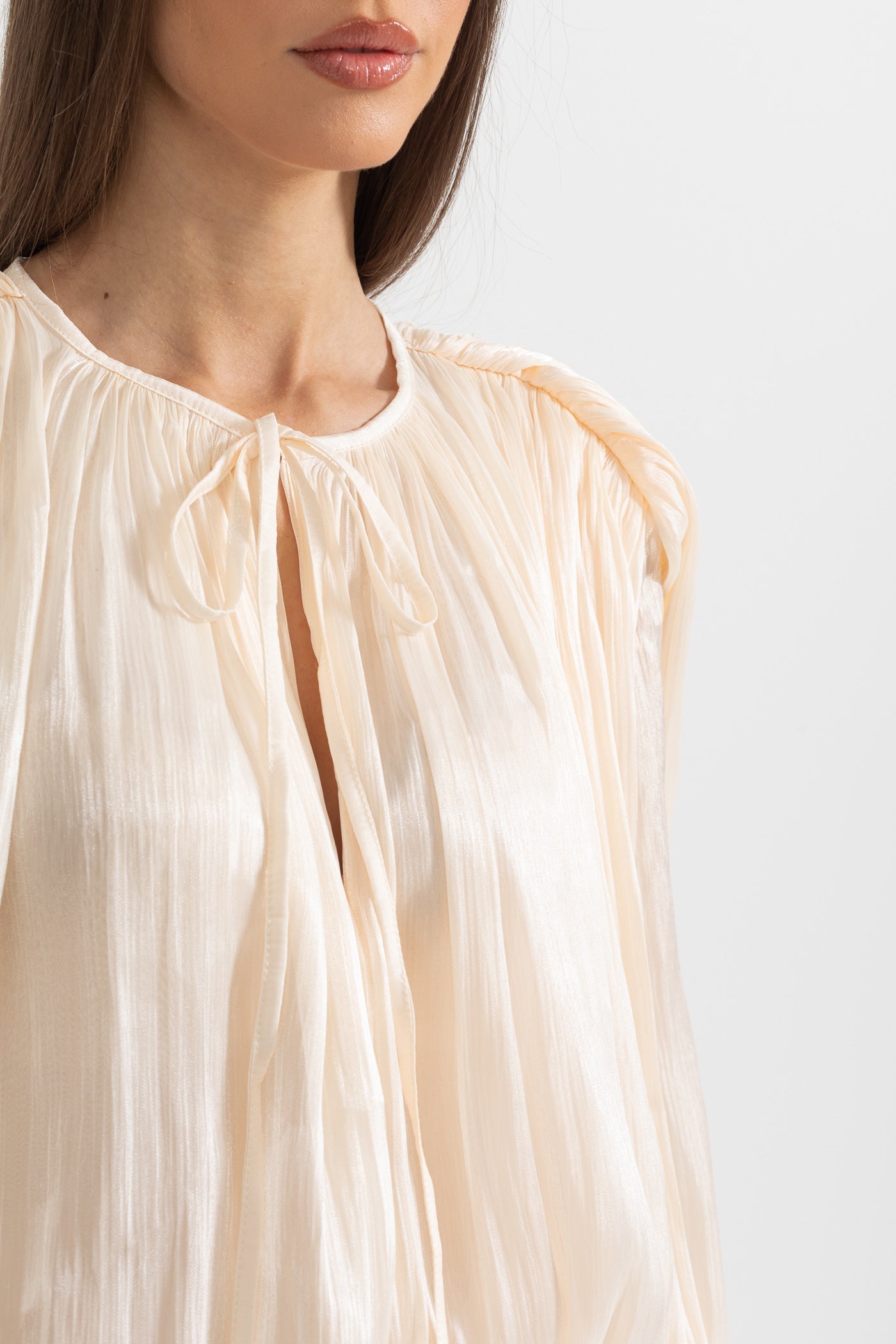 Fırfırlı Uzun Kollu Mini Elbise - Kayısı Rengi