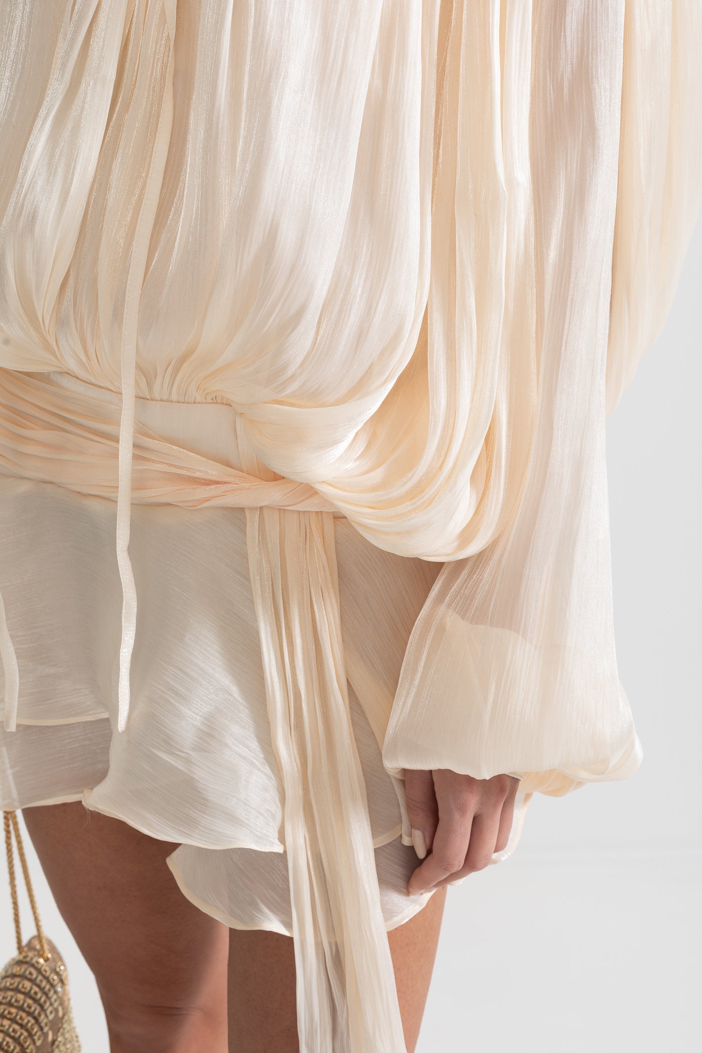 Fırfırlı Uzun Kollu Mini Elbise - Kayısı Rengi