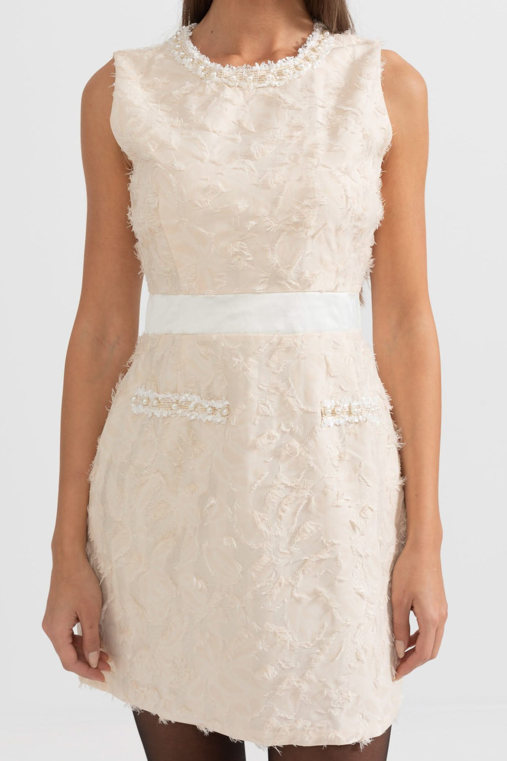 Tüy Desenli İnci Detaylı İki Parçalı Takım - Fildişi