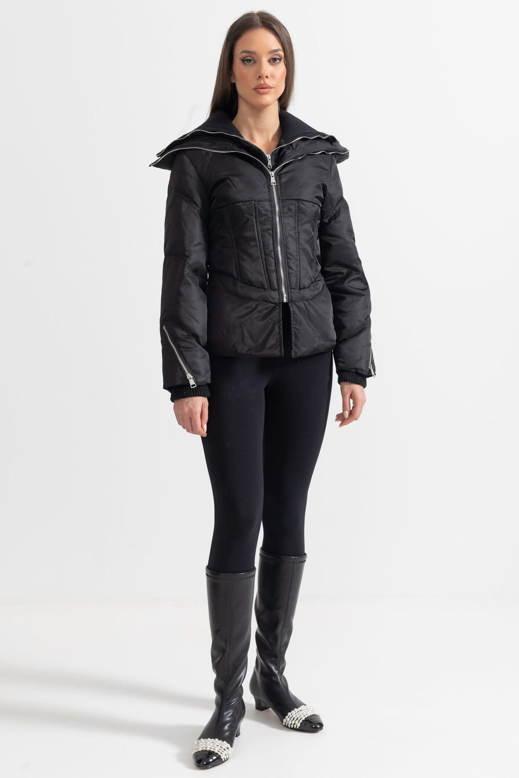 Çift Yaka Tasarımlı Çağdaş Ceket - Siyah