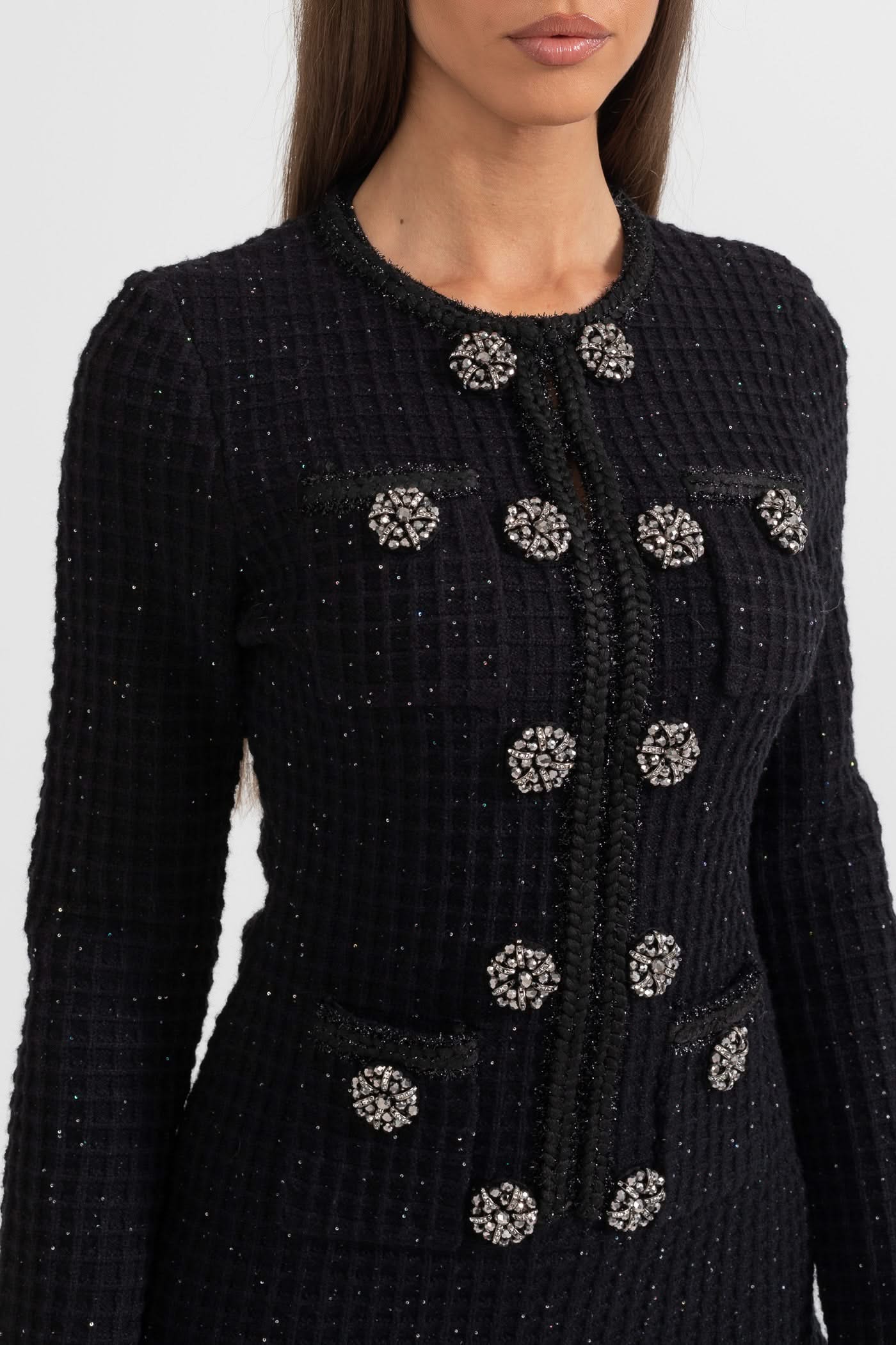 Uzun Kollu Diz Boyu Örme Elbise - Siyah