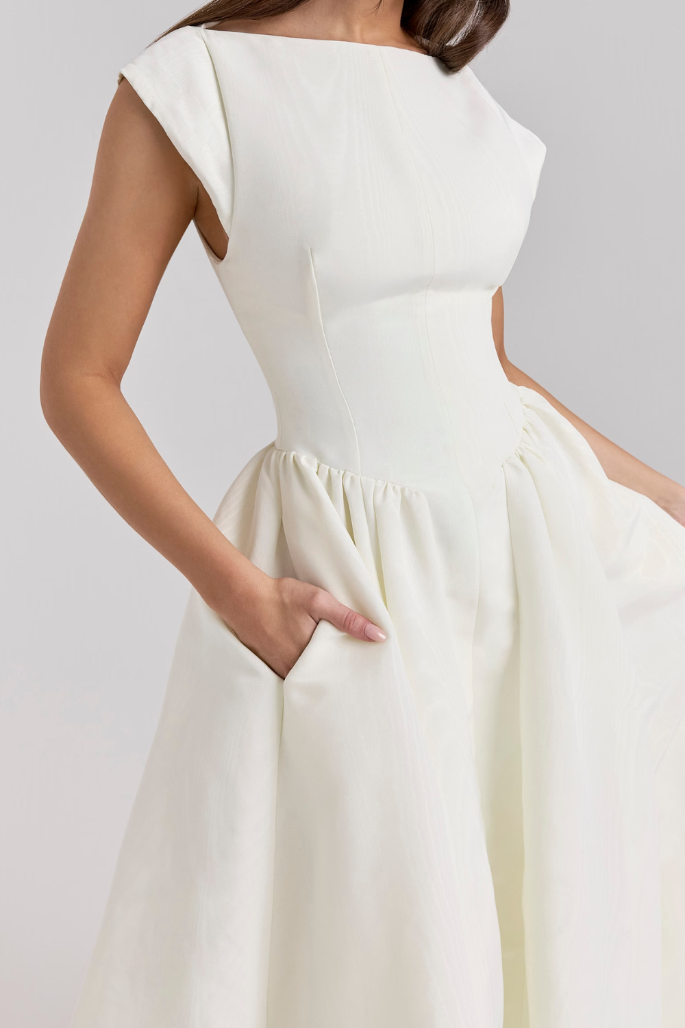 Midi Boy Korse Detaylı Günlük Elbise – Beyaz