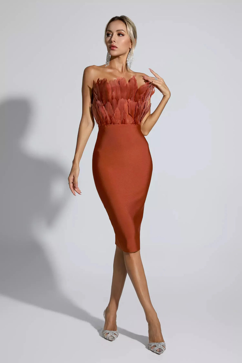 Elianna Koyu Kahve Tüy Midi Elbise