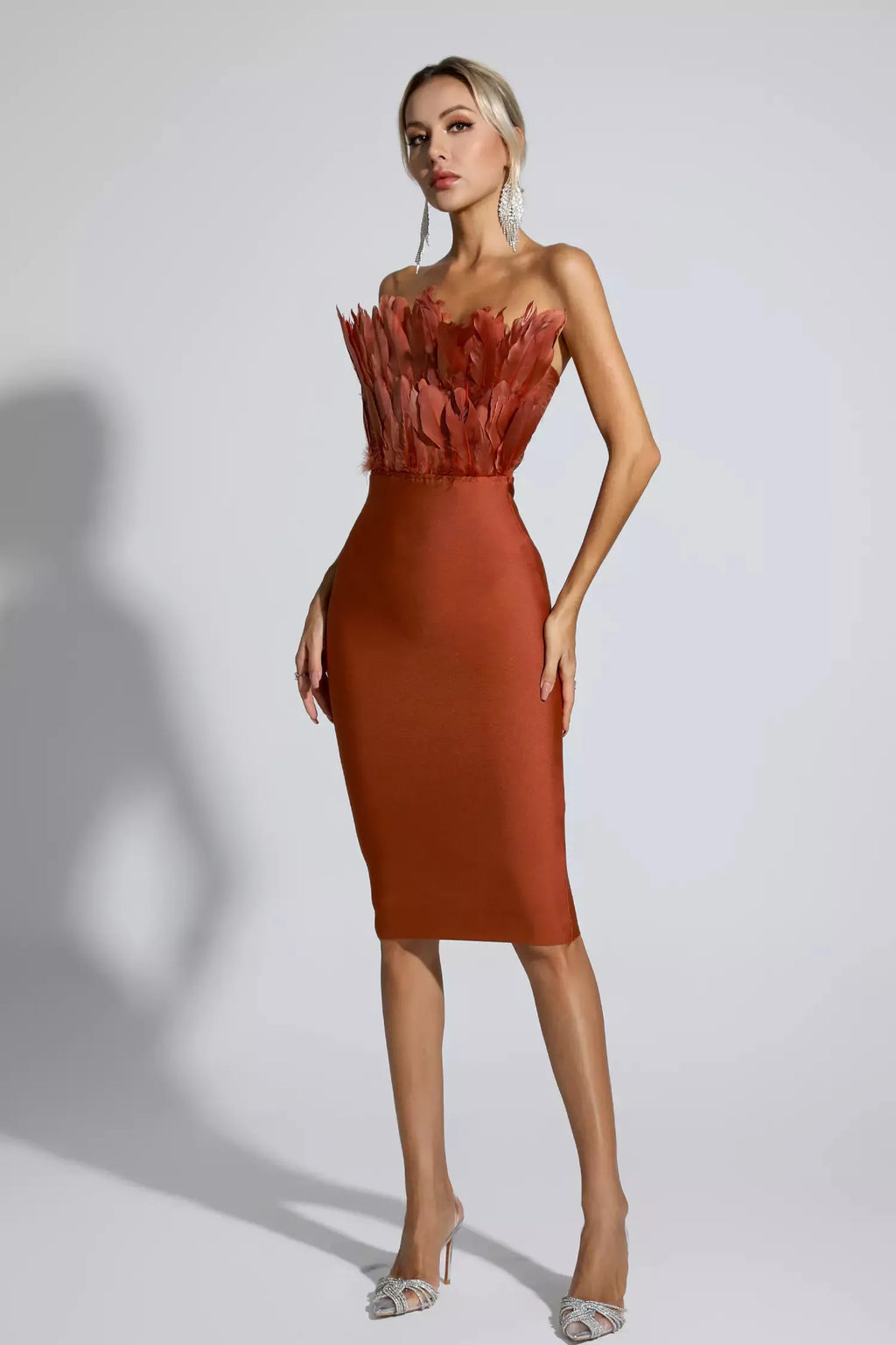 Elianna Koyu Kahve Tüy Midi Elbise