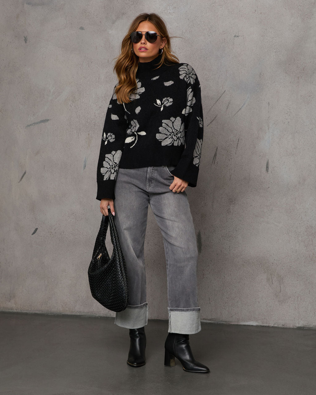 Daylen Çiçekli Balıkçı Yaka Kazak