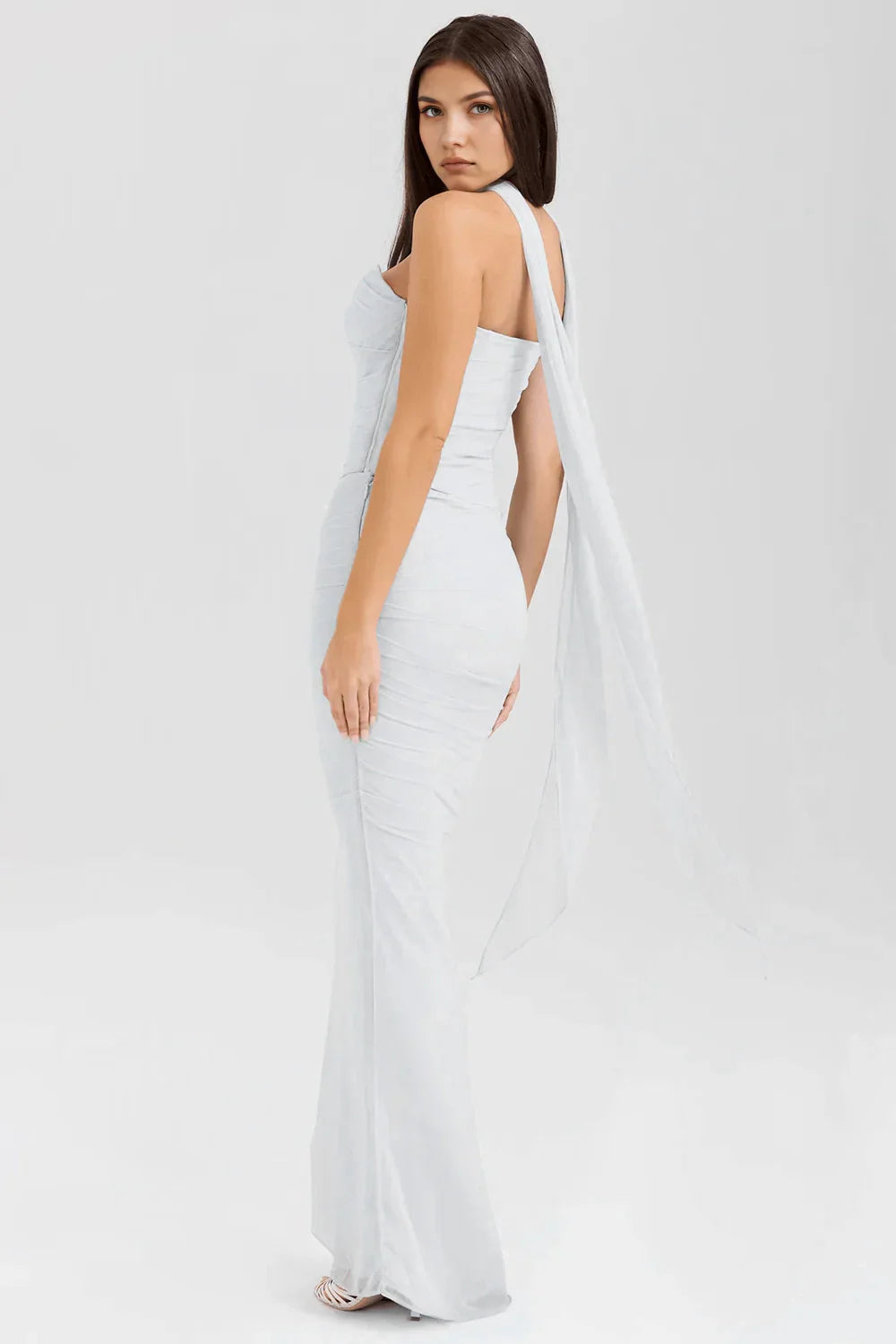 Sade Drapeli Straplez Uzun Elbise