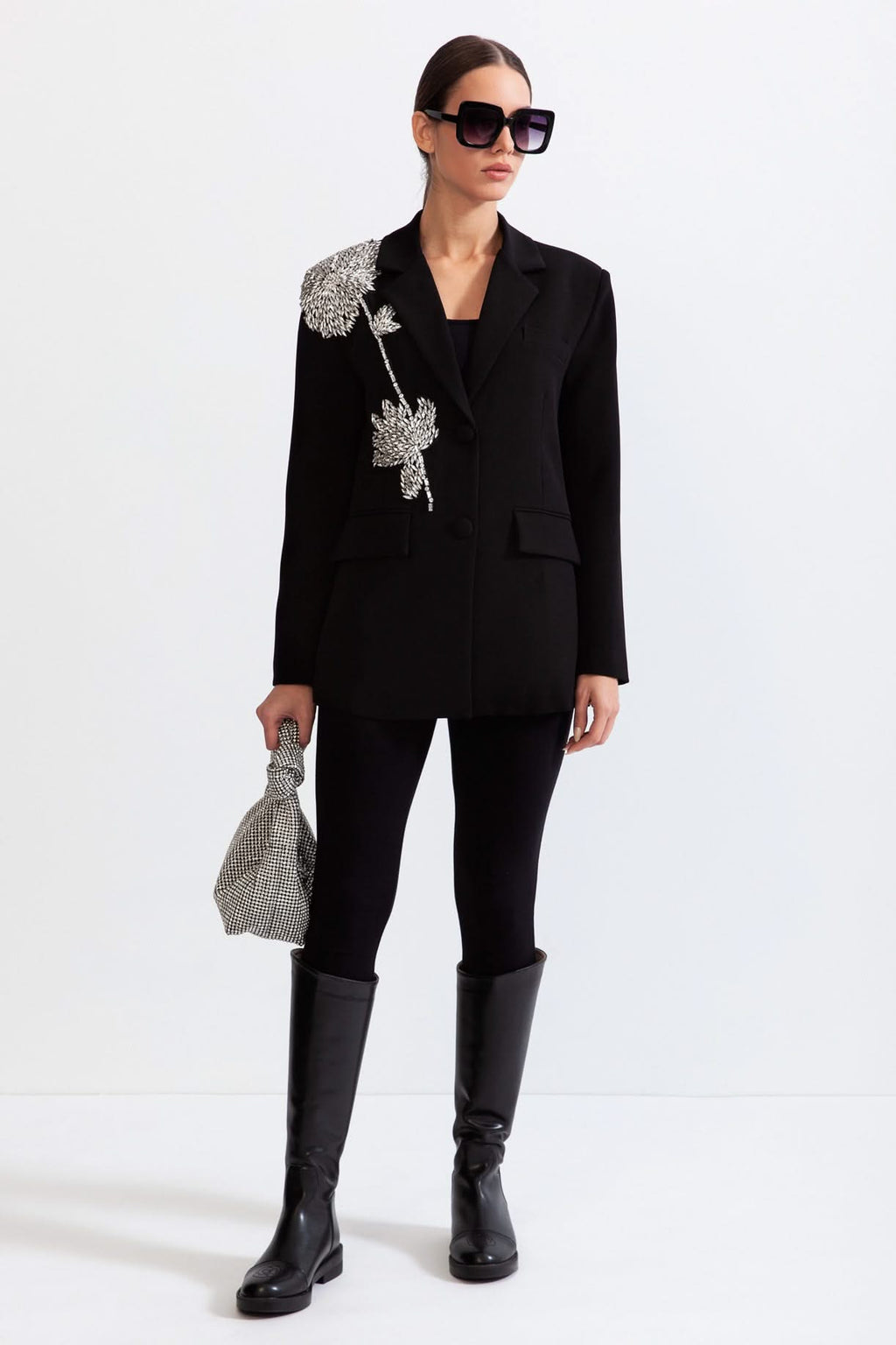 Mücevher Tek Düğmeli Blazer - Siyah