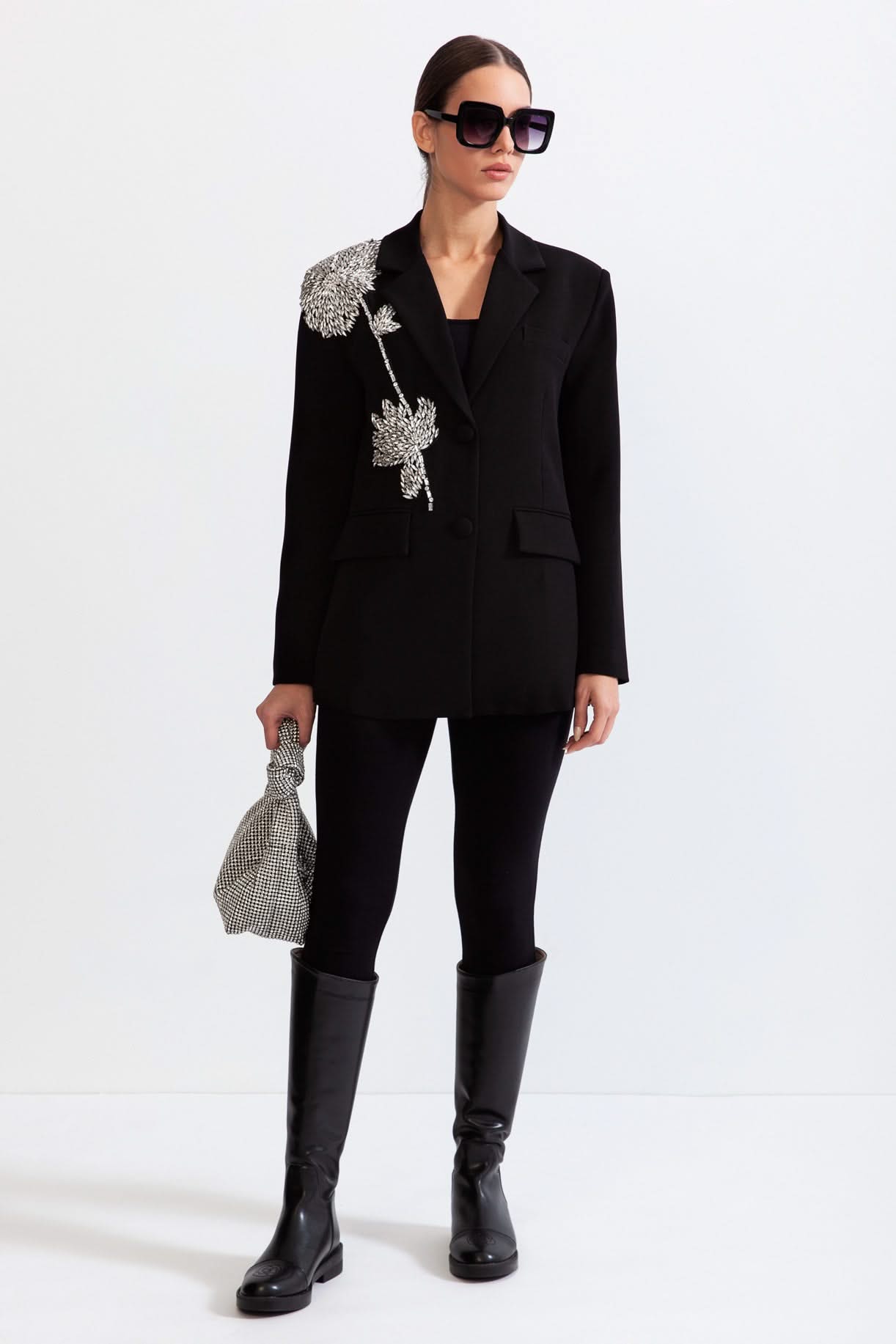 Mücevher Tek Düğmeli Blazer - Siyah