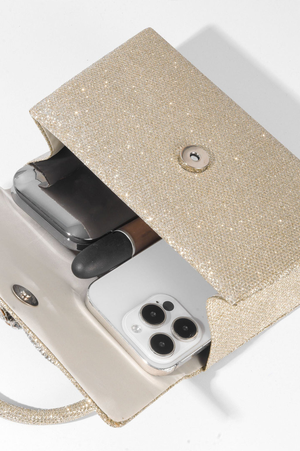 Metalik Parlak Diamante Saplı Çanta