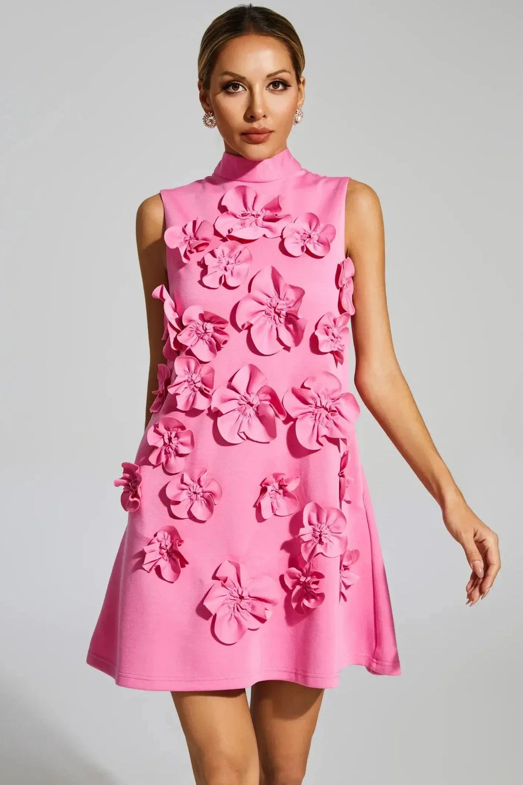 Liora Pembe Gül Çiçek Mini Elbise