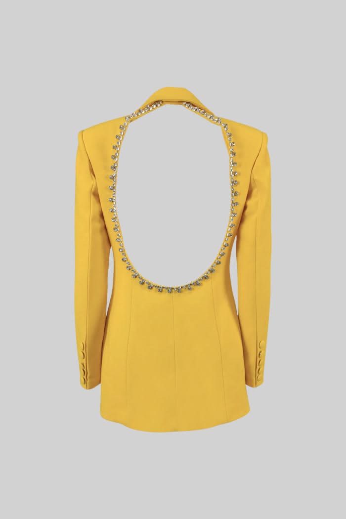 Sırt Kesimli Elmas Blazer - Sarı