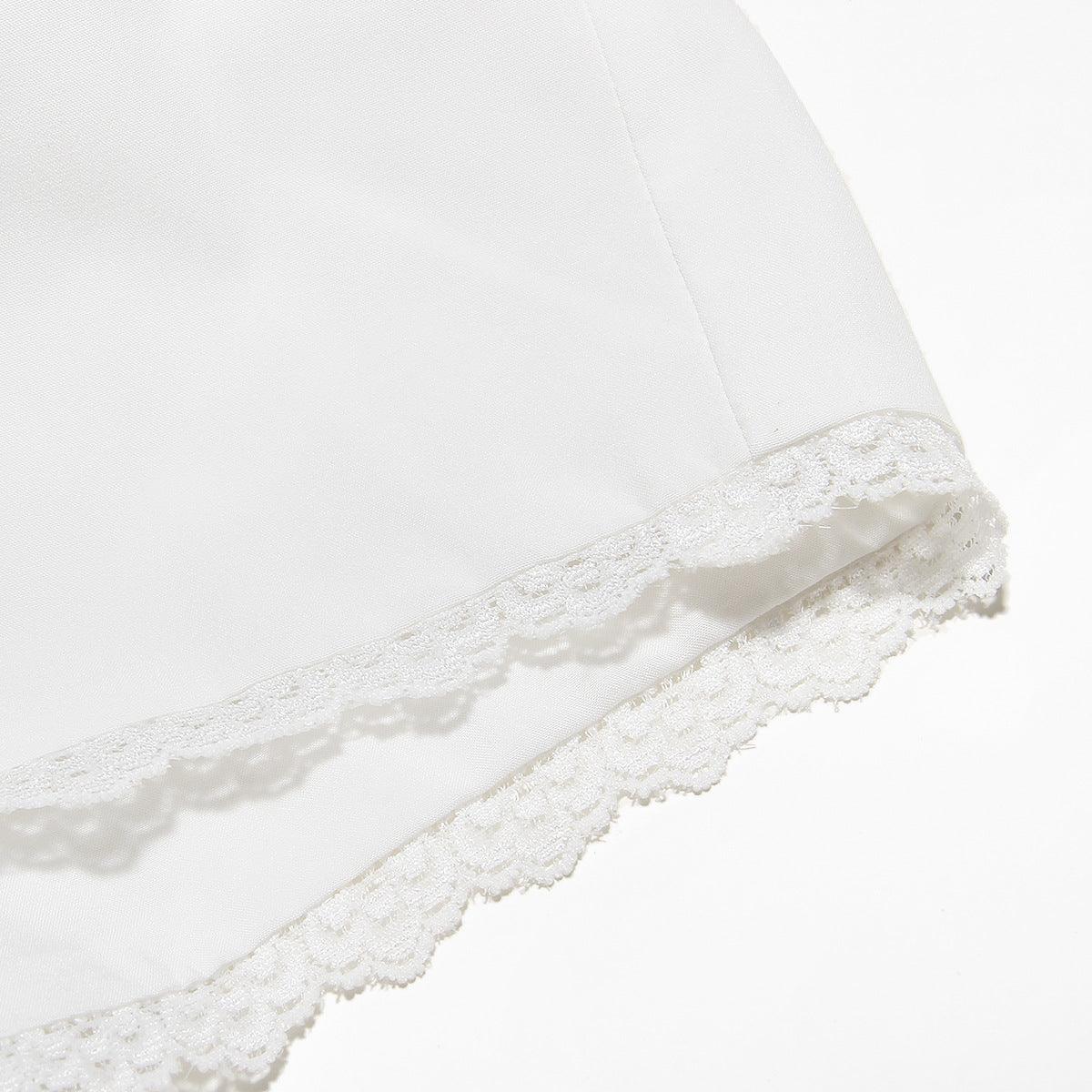 Bustier Kesim Fırfırlı Balon Kol Mini Elbise – Beyaz