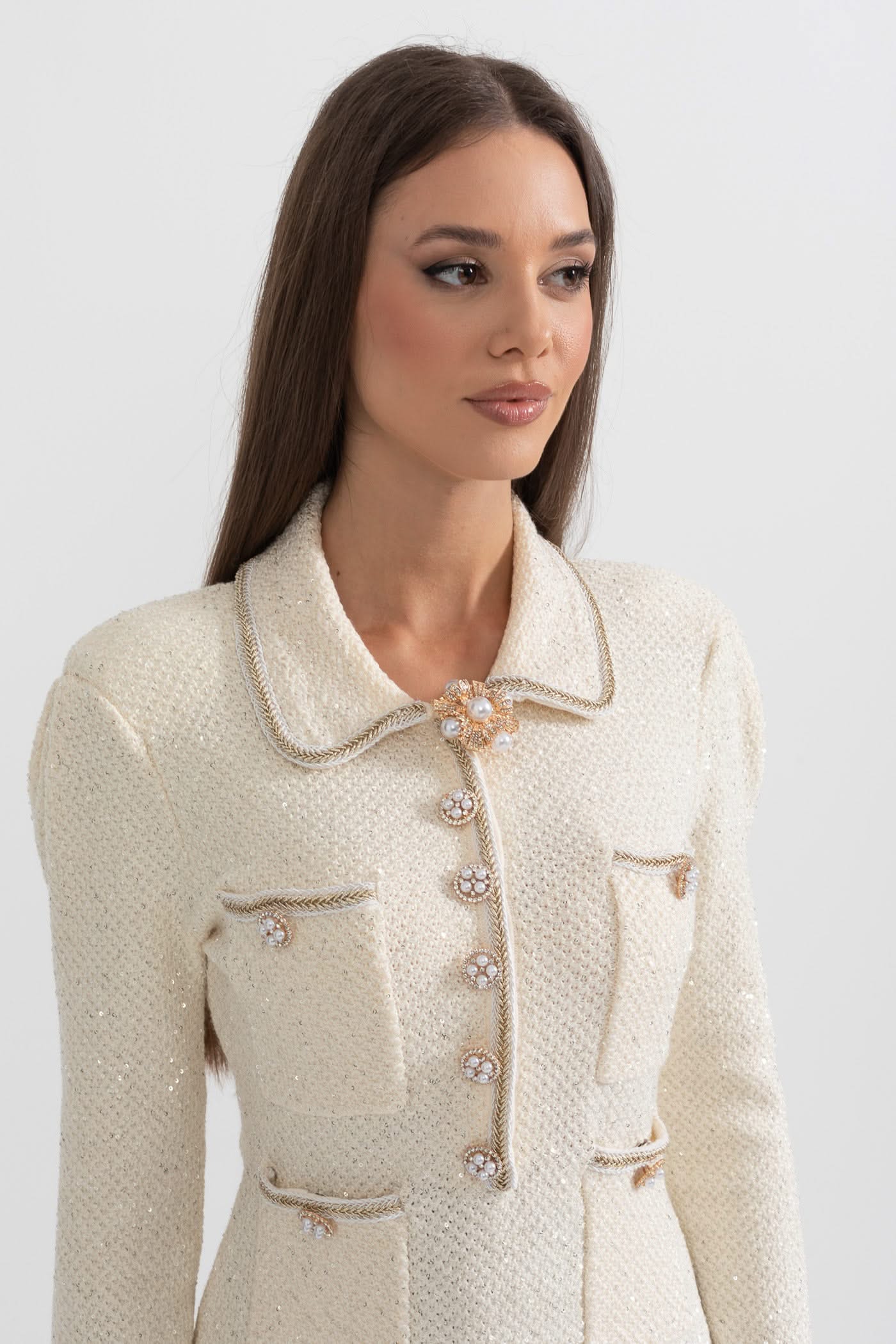 Örgü Dokulu Elbise - Fildişi