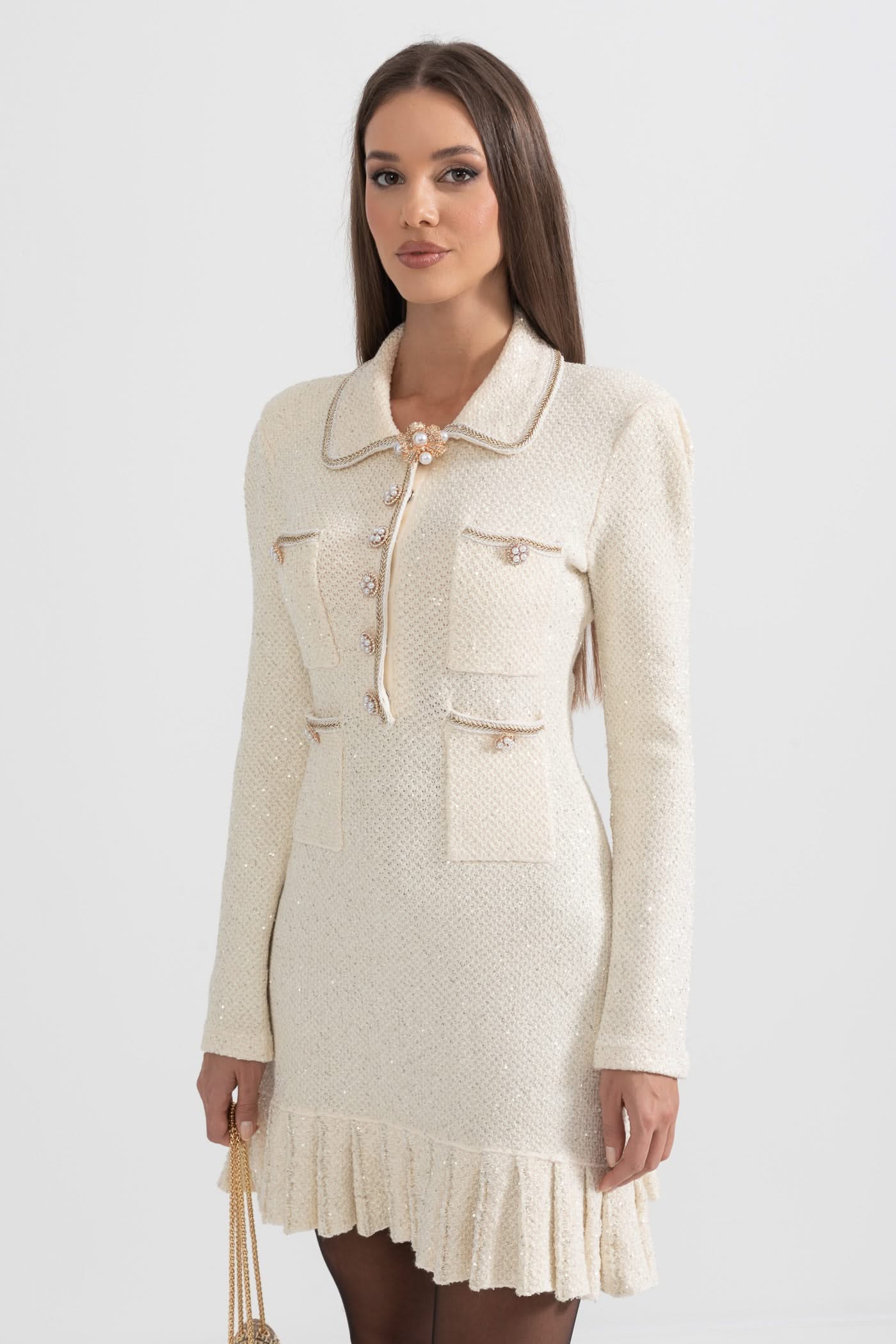 Örgü Dokulu Elbise - Fildişi