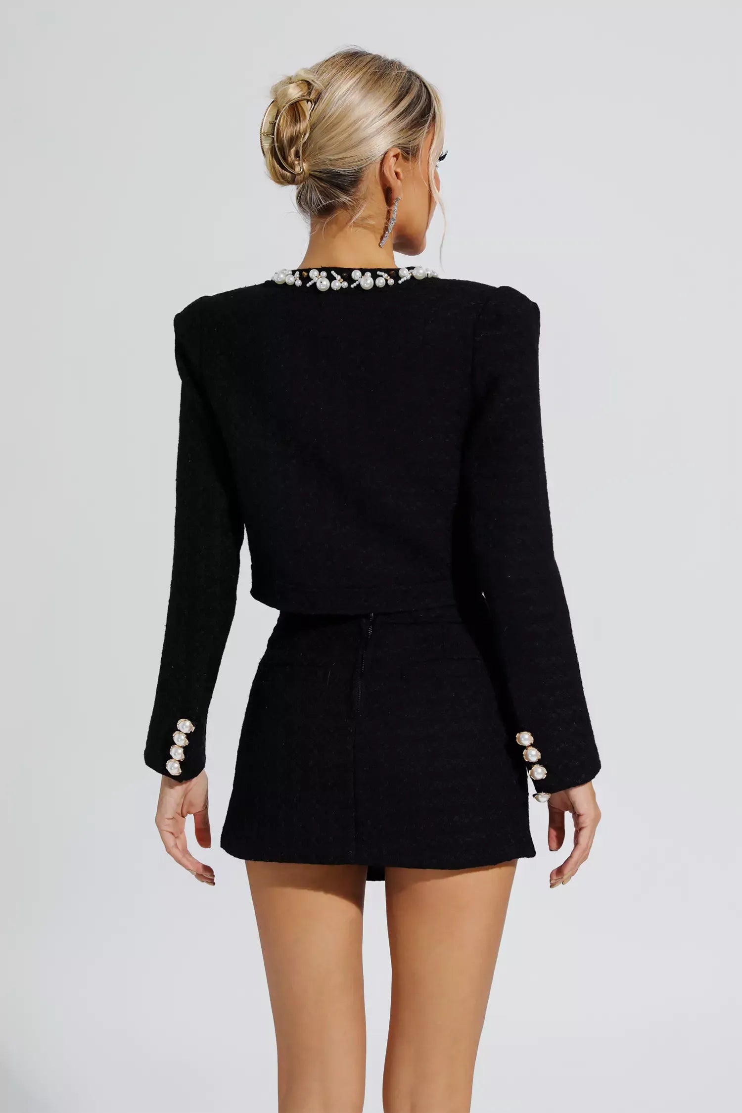 Alessia Siyah Örgü İnci Süsleme Seti