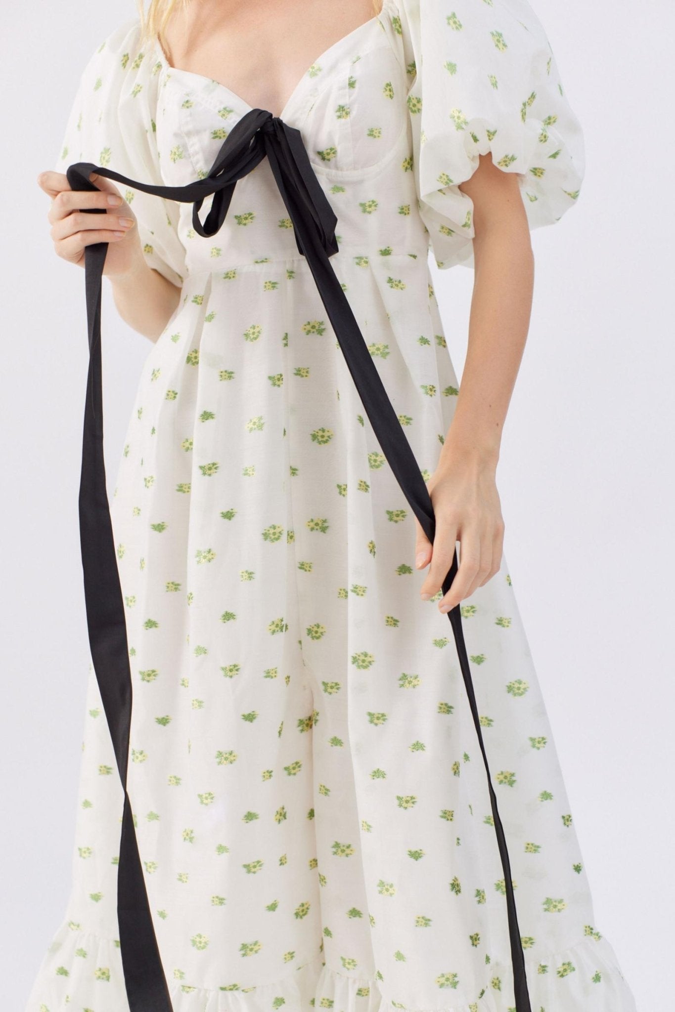 Aileen Baskılı Papyon Yırtmaçlı Midi Elbise