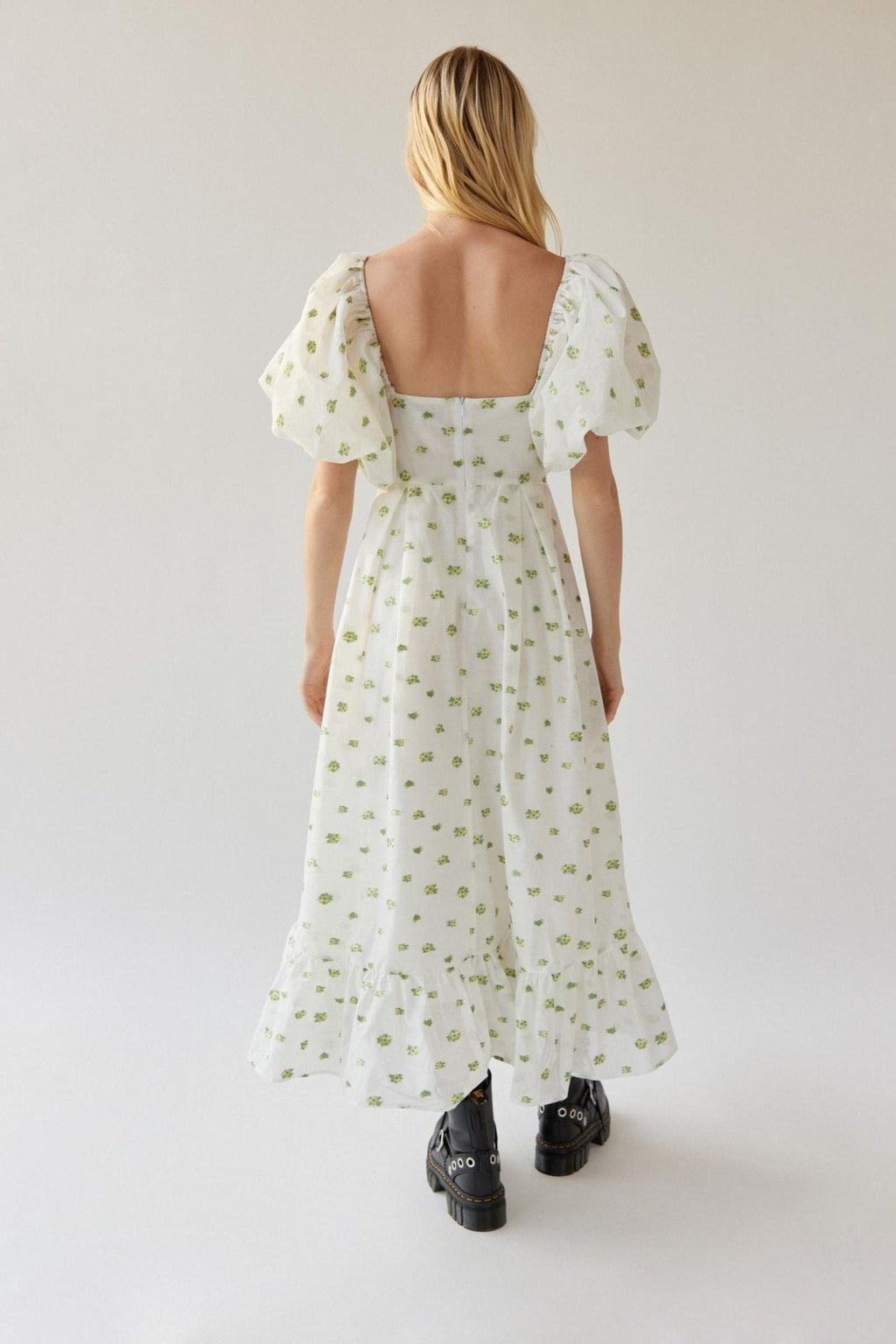 Aileen Baskılı Papyon Yırtmaçlı Midi Elbise