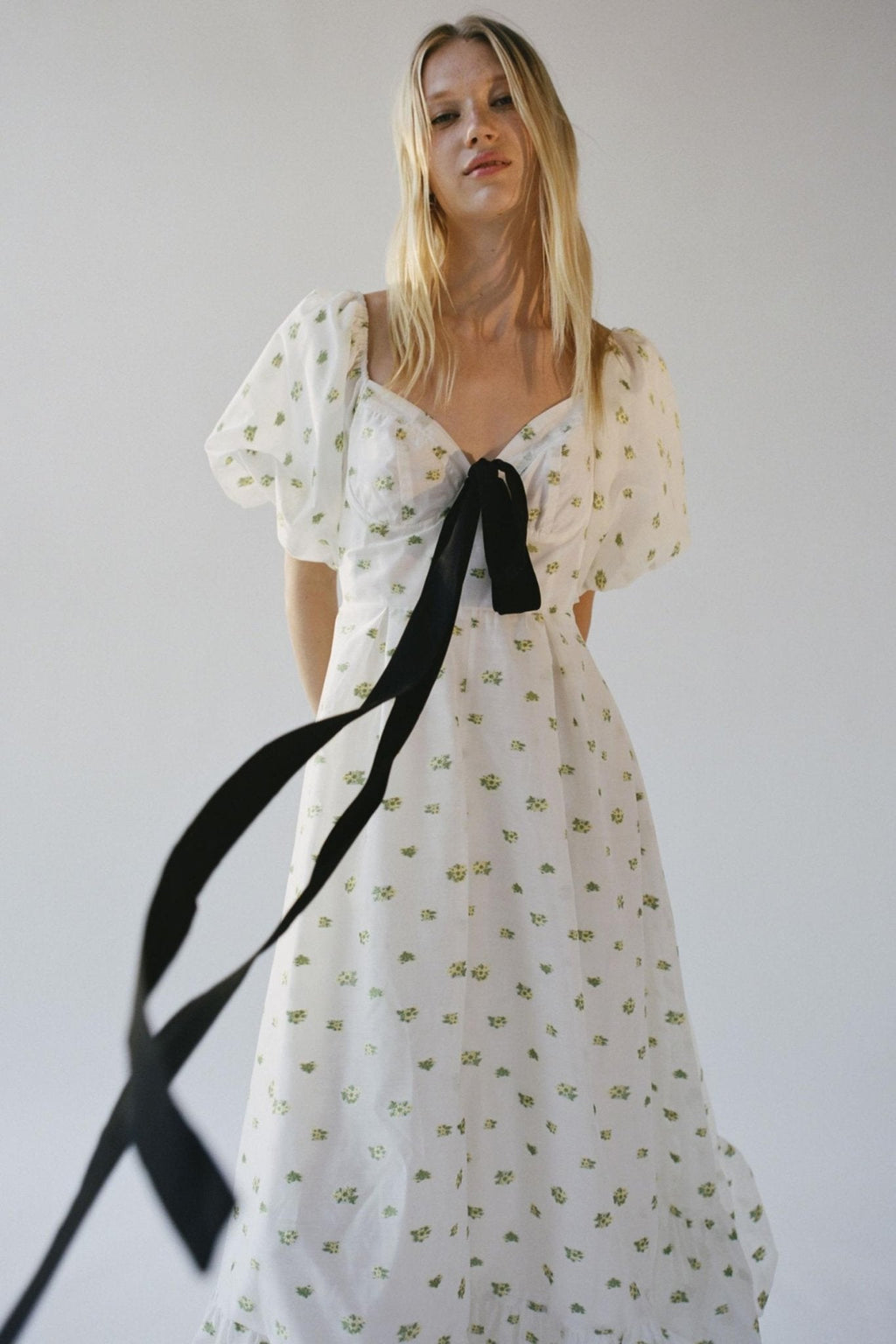 Aileen Baskılı Papyon Yırtmaçlı Midi Elbise