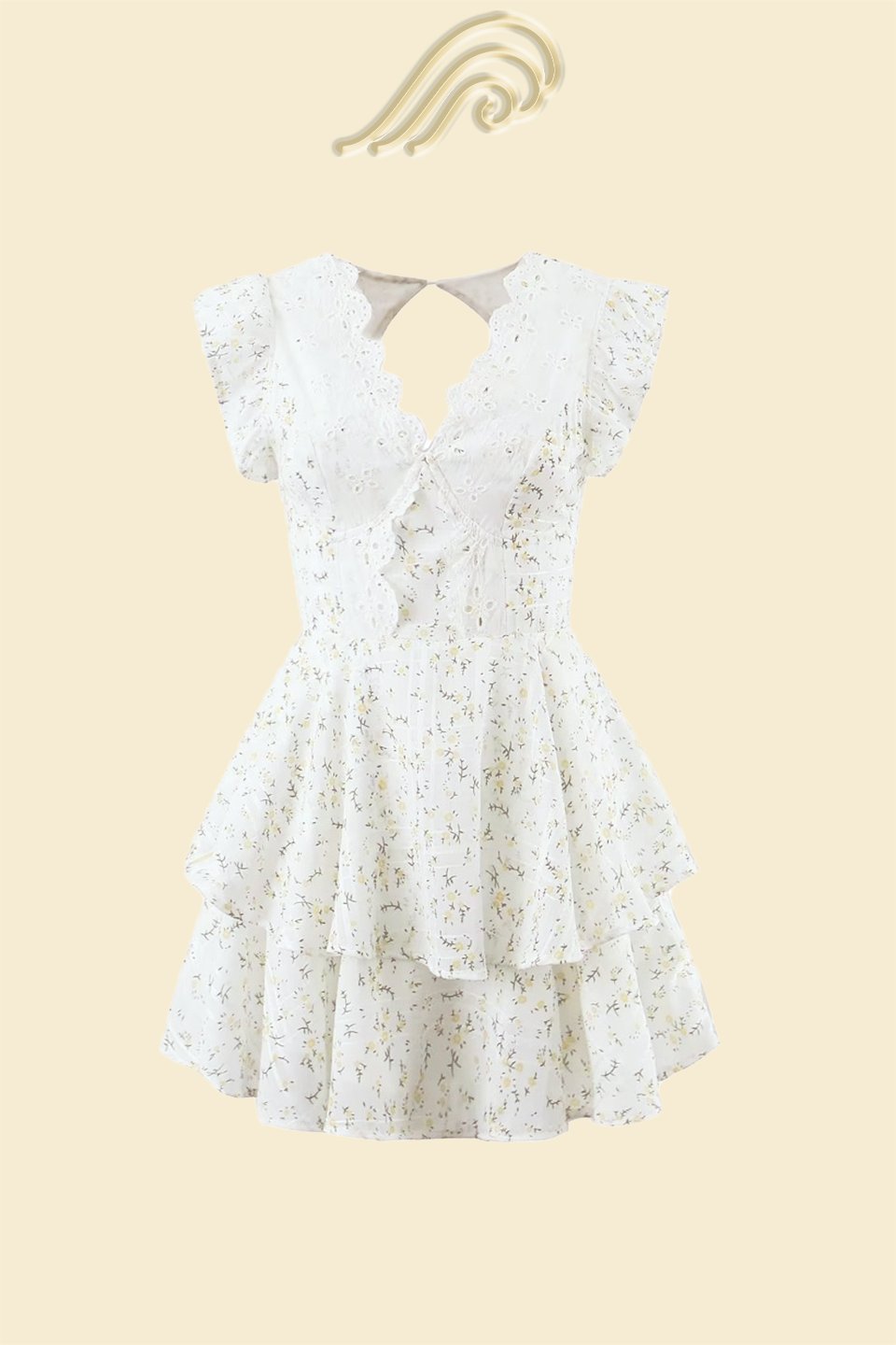 Ally Baskılı Dantelli Katlı Mini Elbise