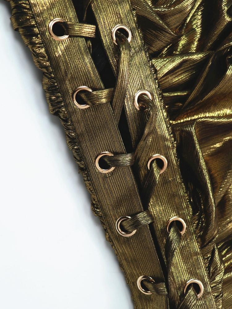 Alyssa Metalik Büzgülü Büzgülü Midi Elbise