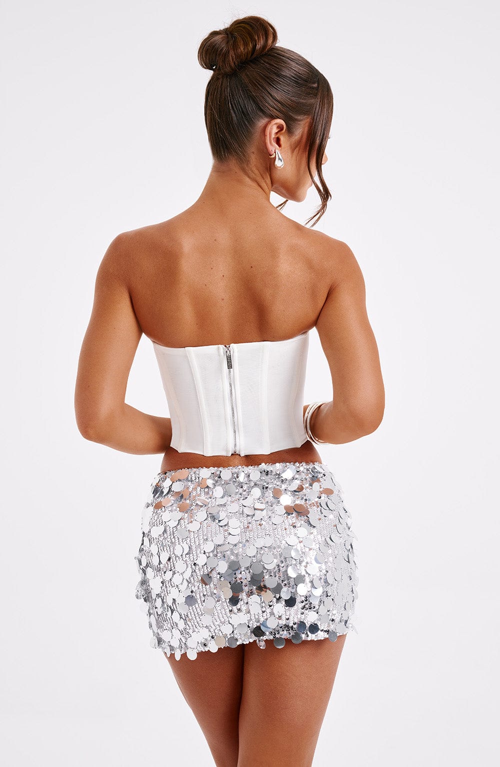 Mini Pul Payet İşlemeli Parlak Etek – Gümüş