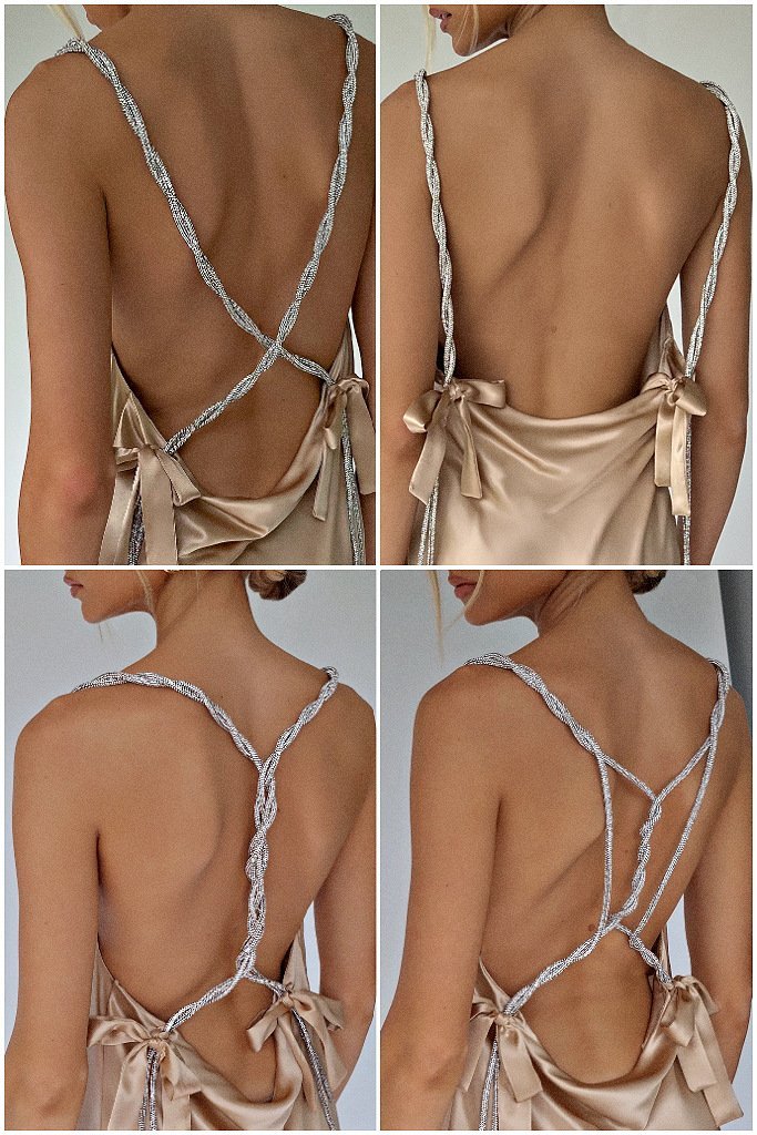 Arlene Diamante Sırtı Açık Mini Elbise