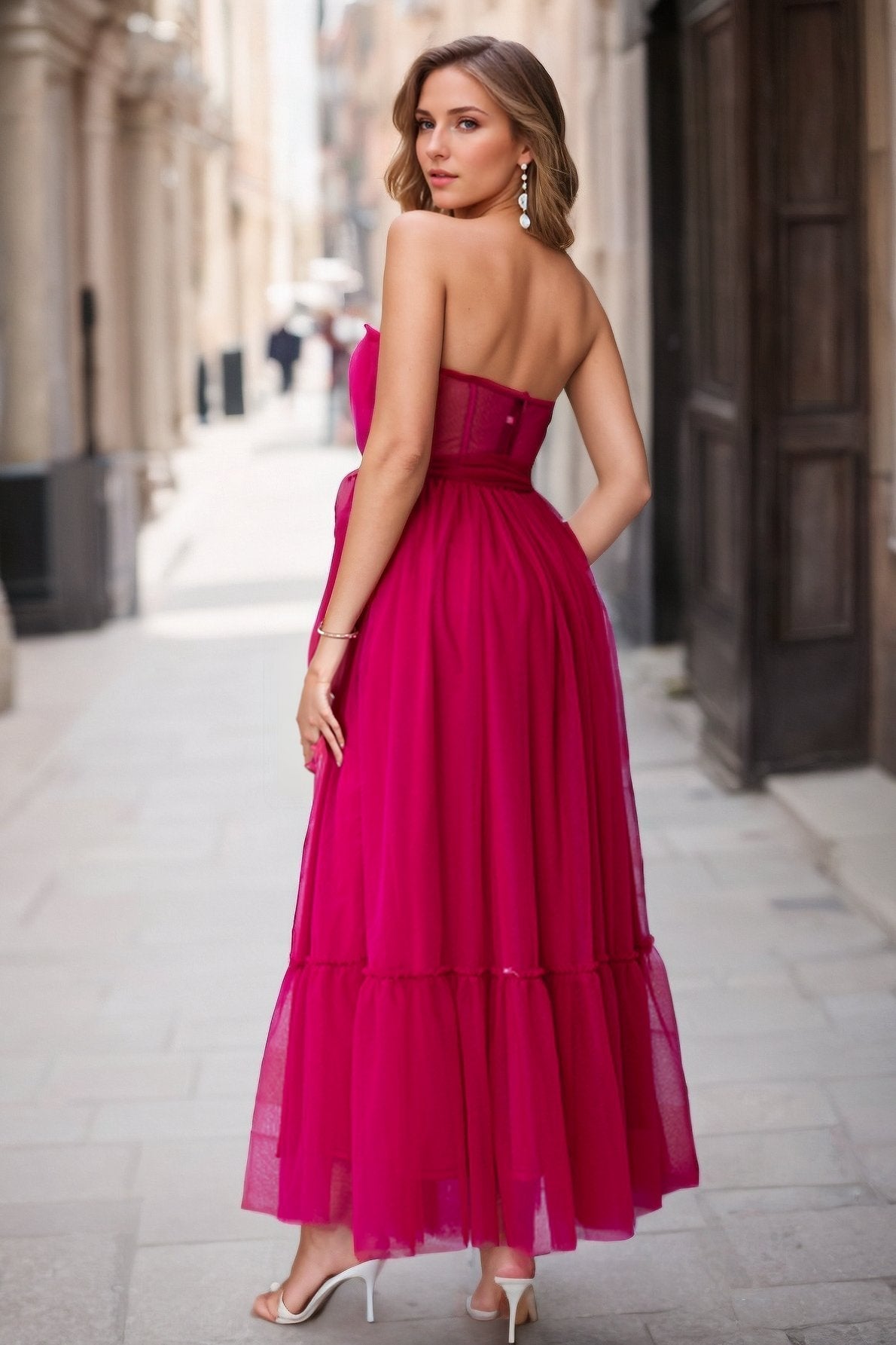 Astrid Büzgülü Tül Papyonlu Midi Elbise