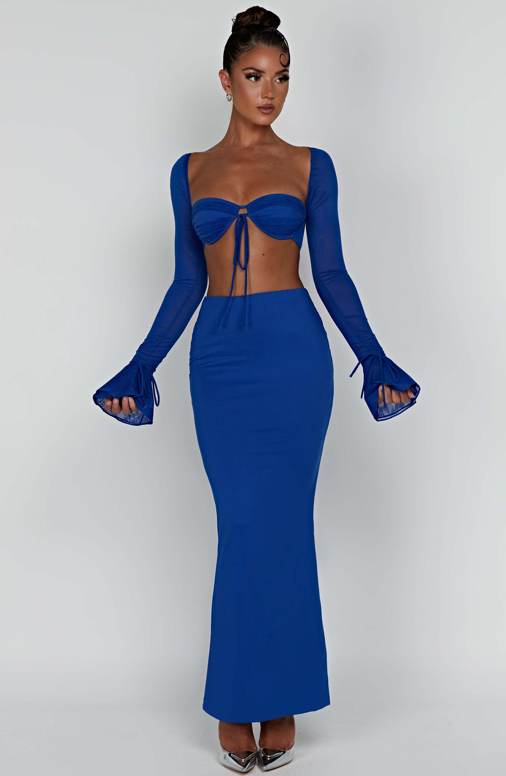 Yüksek Bel Kalem Kesim Esnek Etek – Saks Mavisi