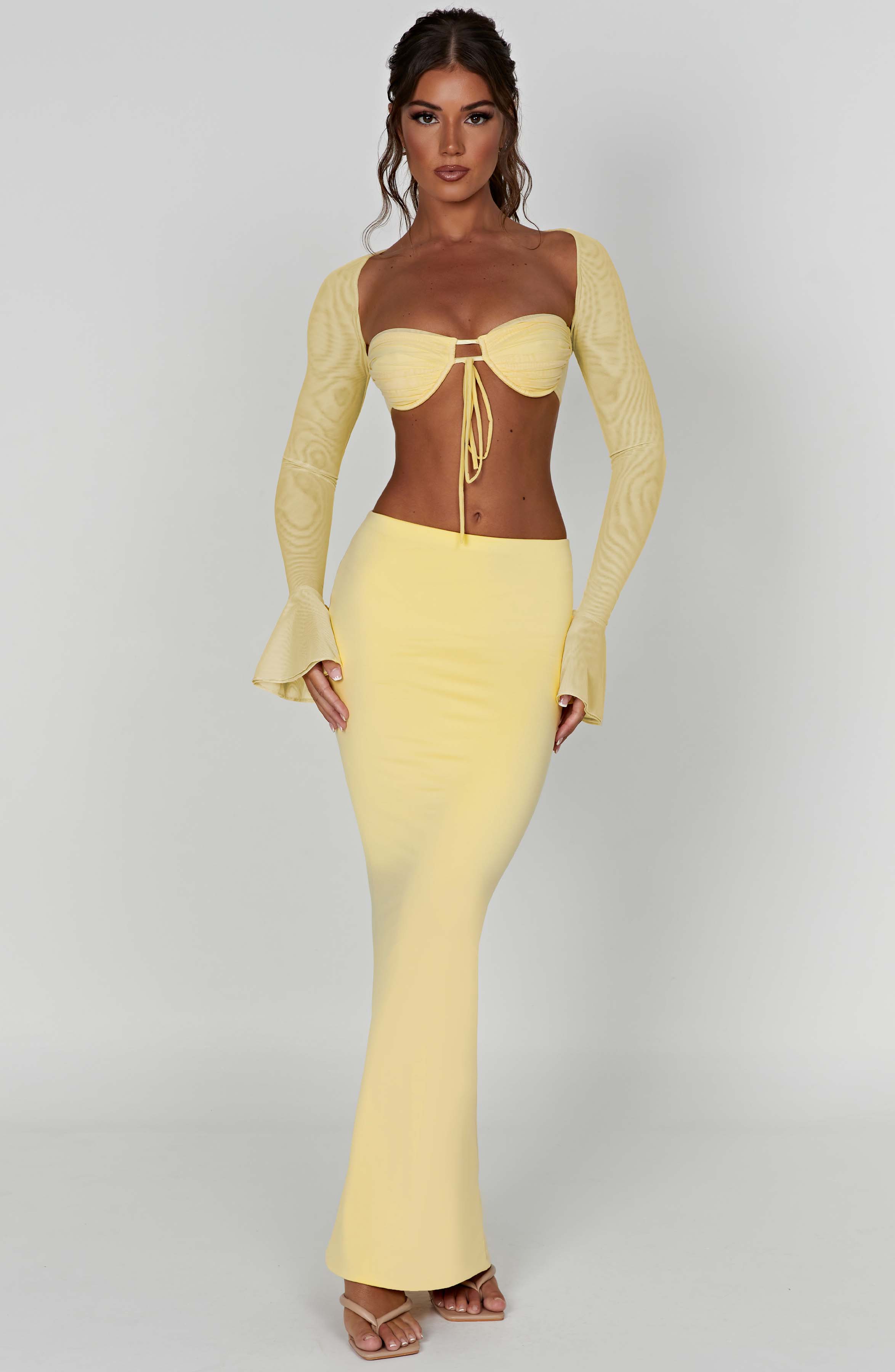 Yüksek Bel Bodycon Uzun Etek – Sarı