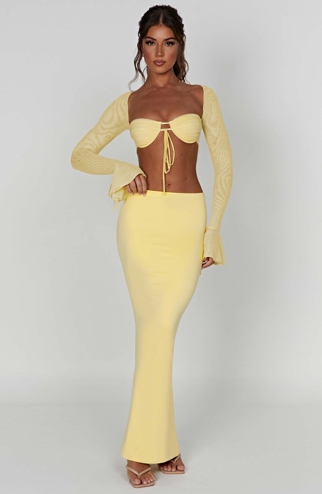 Yüksek Bel Bodycon Uzun Etek – Sarı