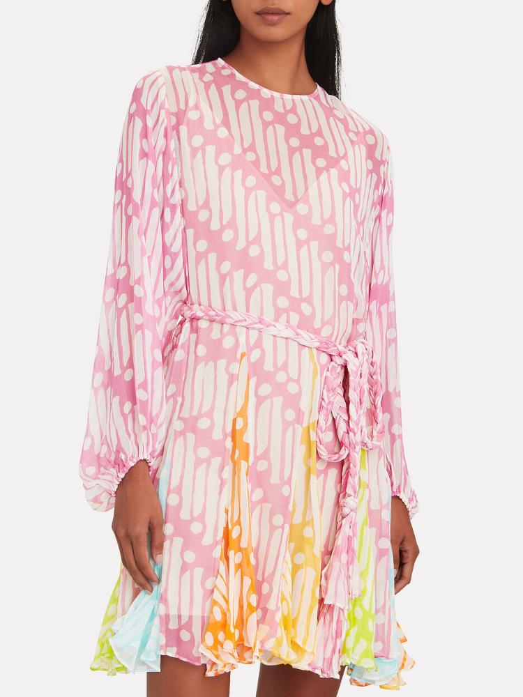 Astrid Baskılı Yuvarlak Yaka Kuşaklı Tunik Mini Elbise