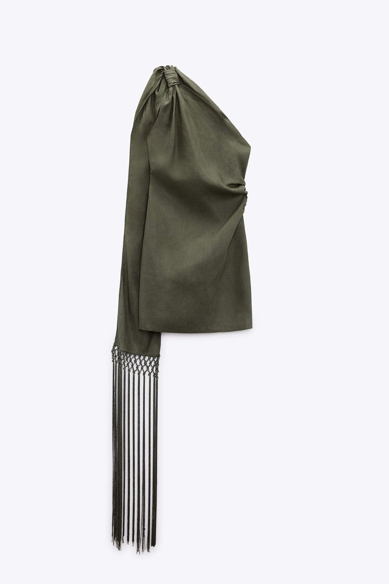 Ava Tek Omuz Püsküllü Keten Mini Elbise