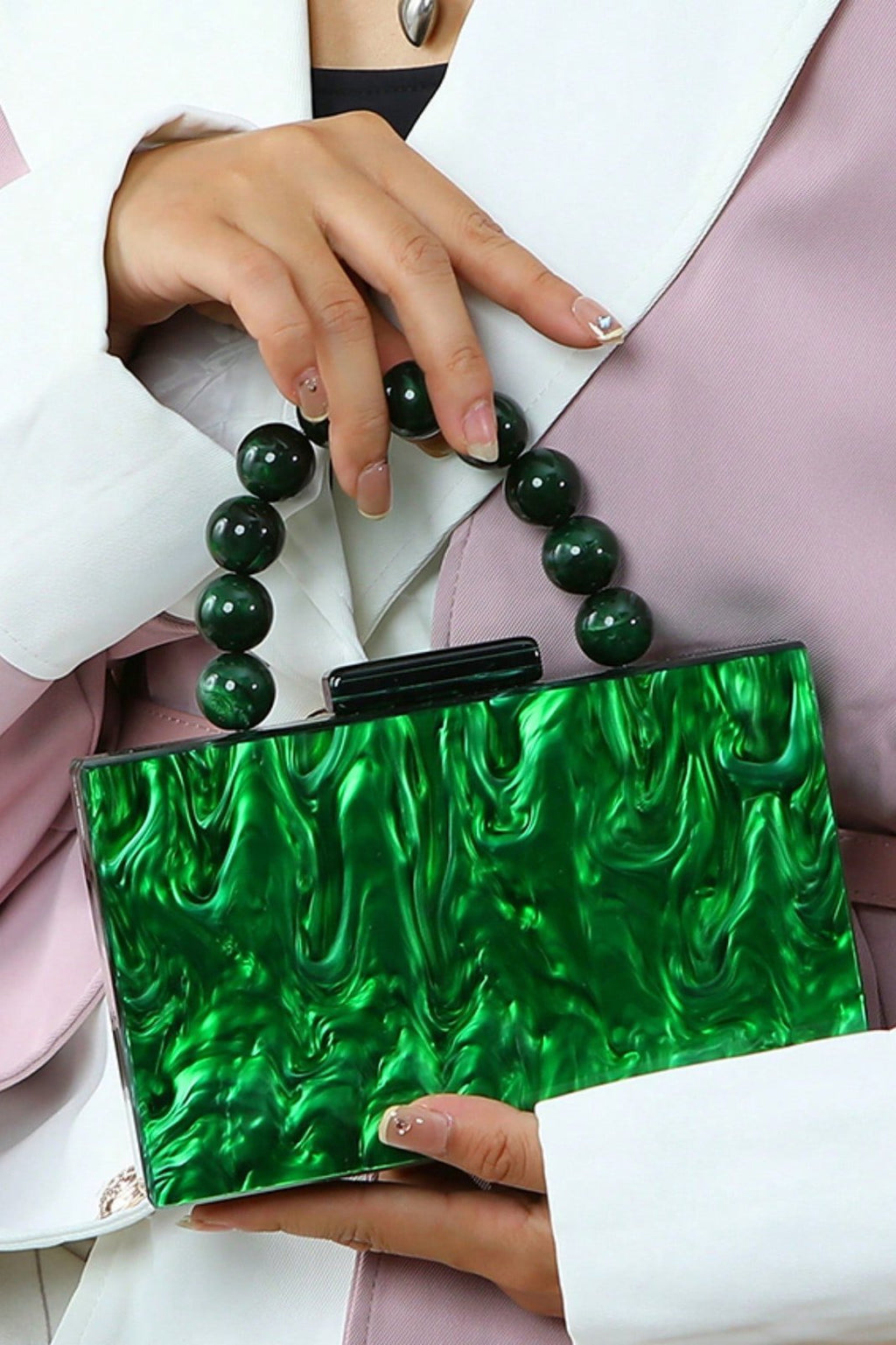 Boncuklu Zincir Ebru Çanta